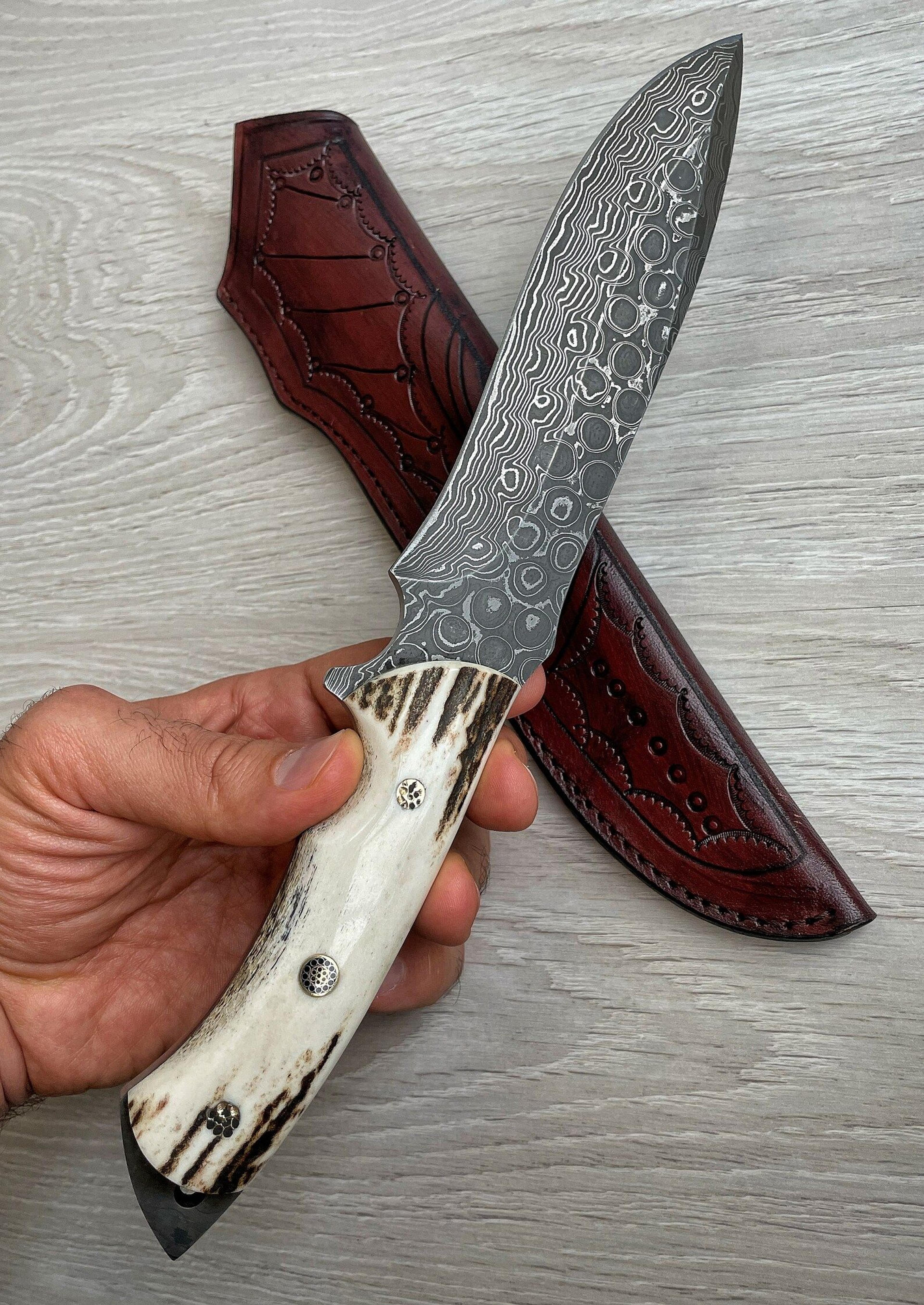 real damascus hunting knife 150 layers full tang camping survival knife stag horn handle