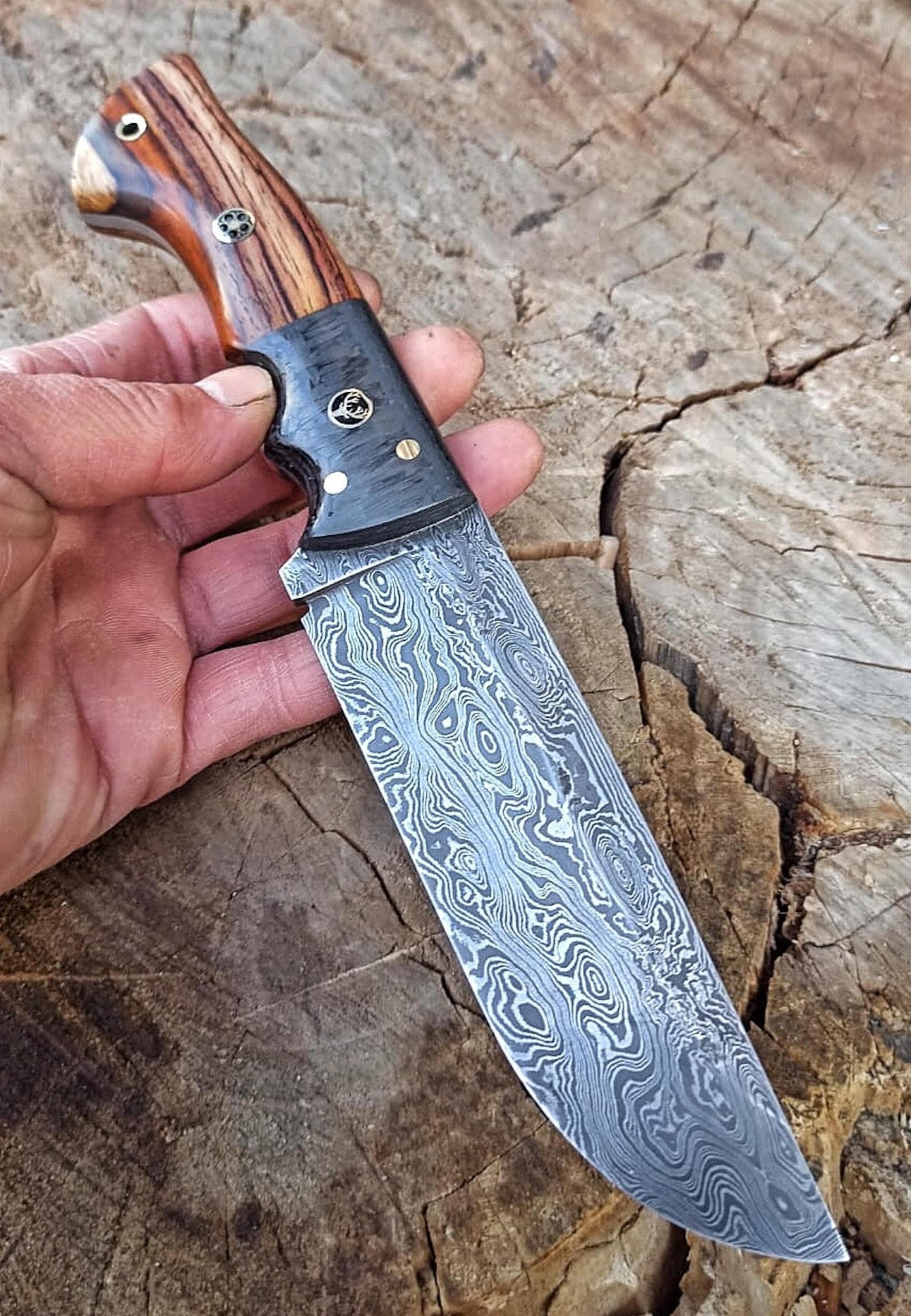full tang damascus survival knife with cocobolo wood & carbon fiber handle