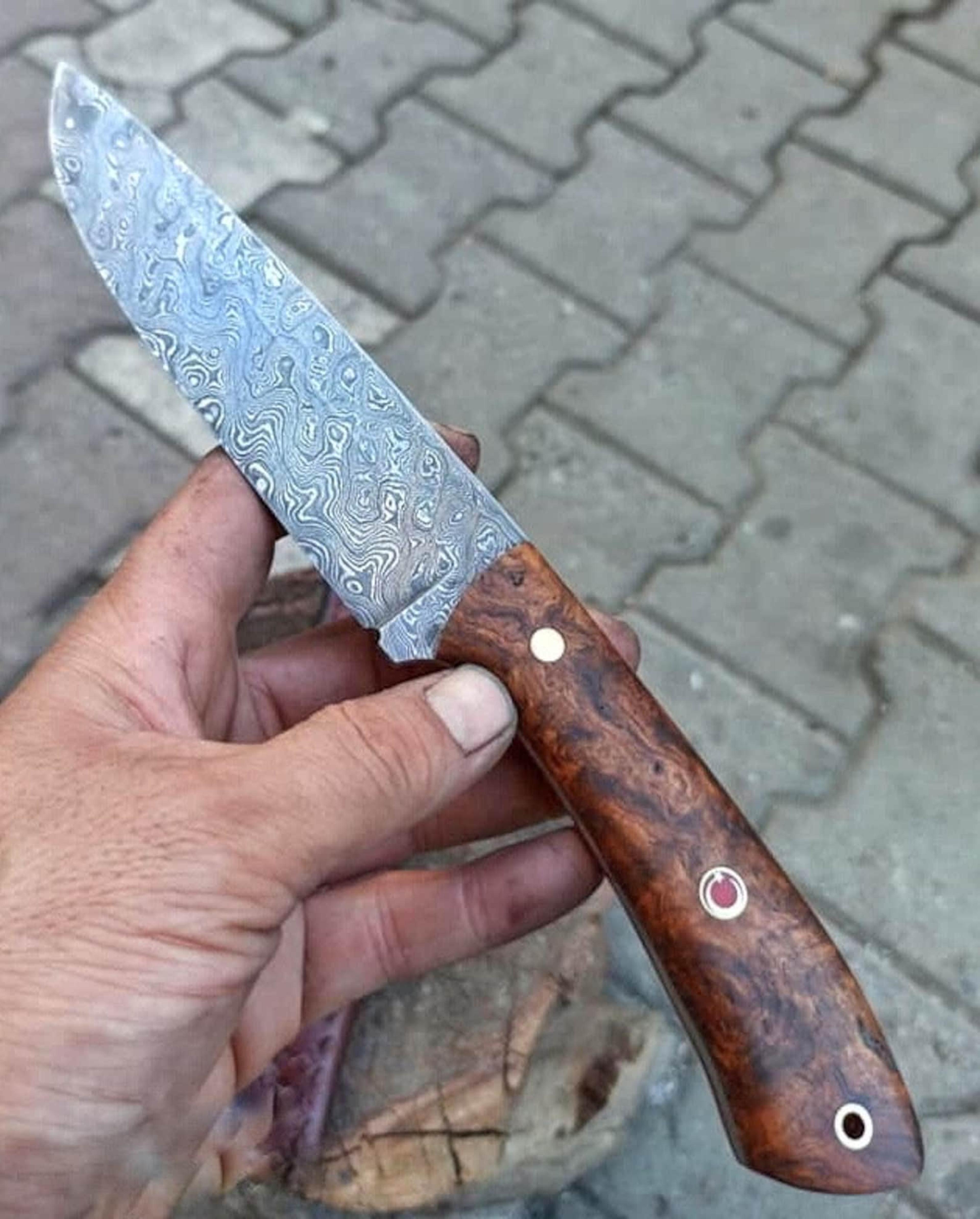 blacksmith forged damascus camping knife for hunting, survival & outdoor use