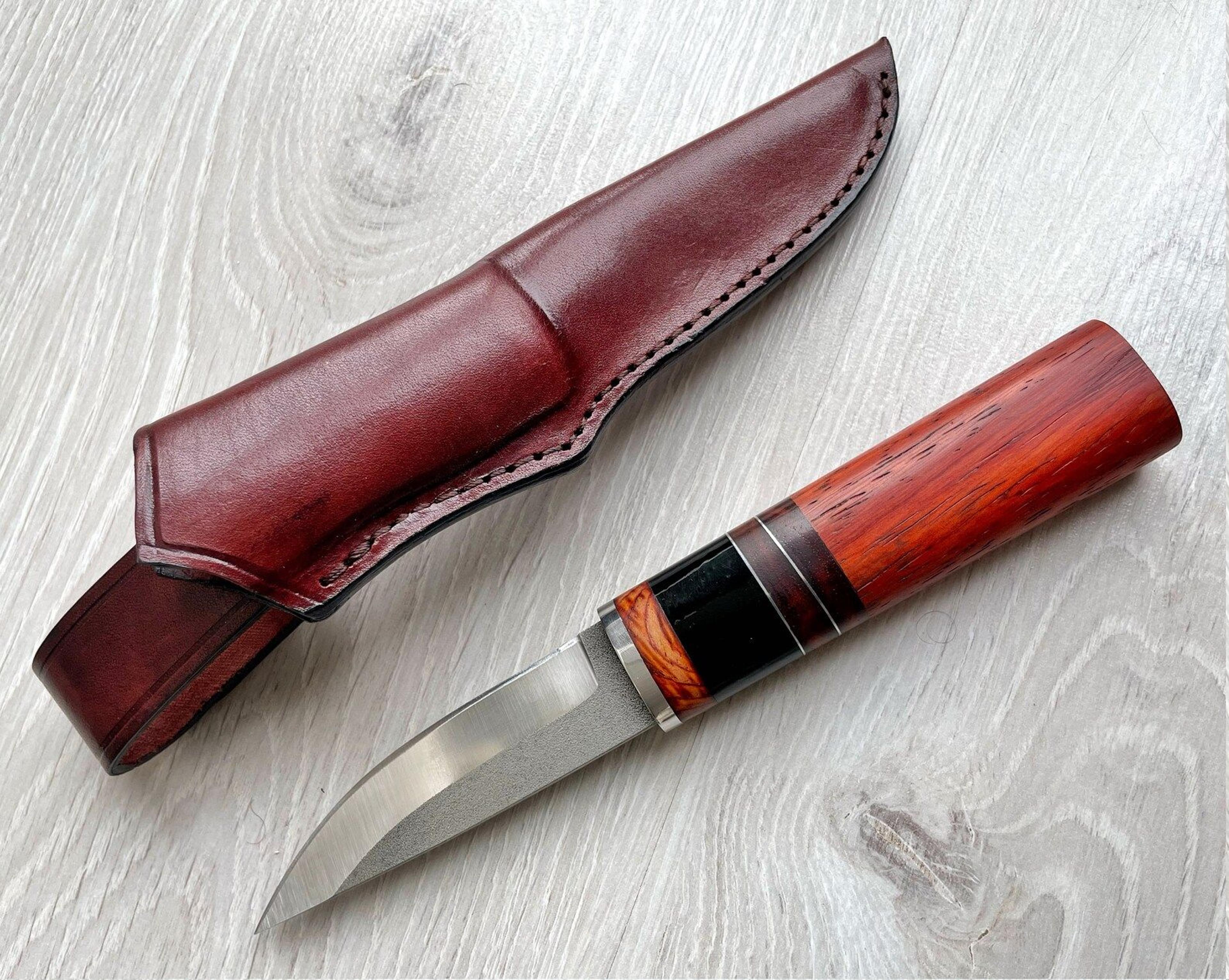handmade puukko knife – n690 steel outdoor knife with padouk & cow horn handle
