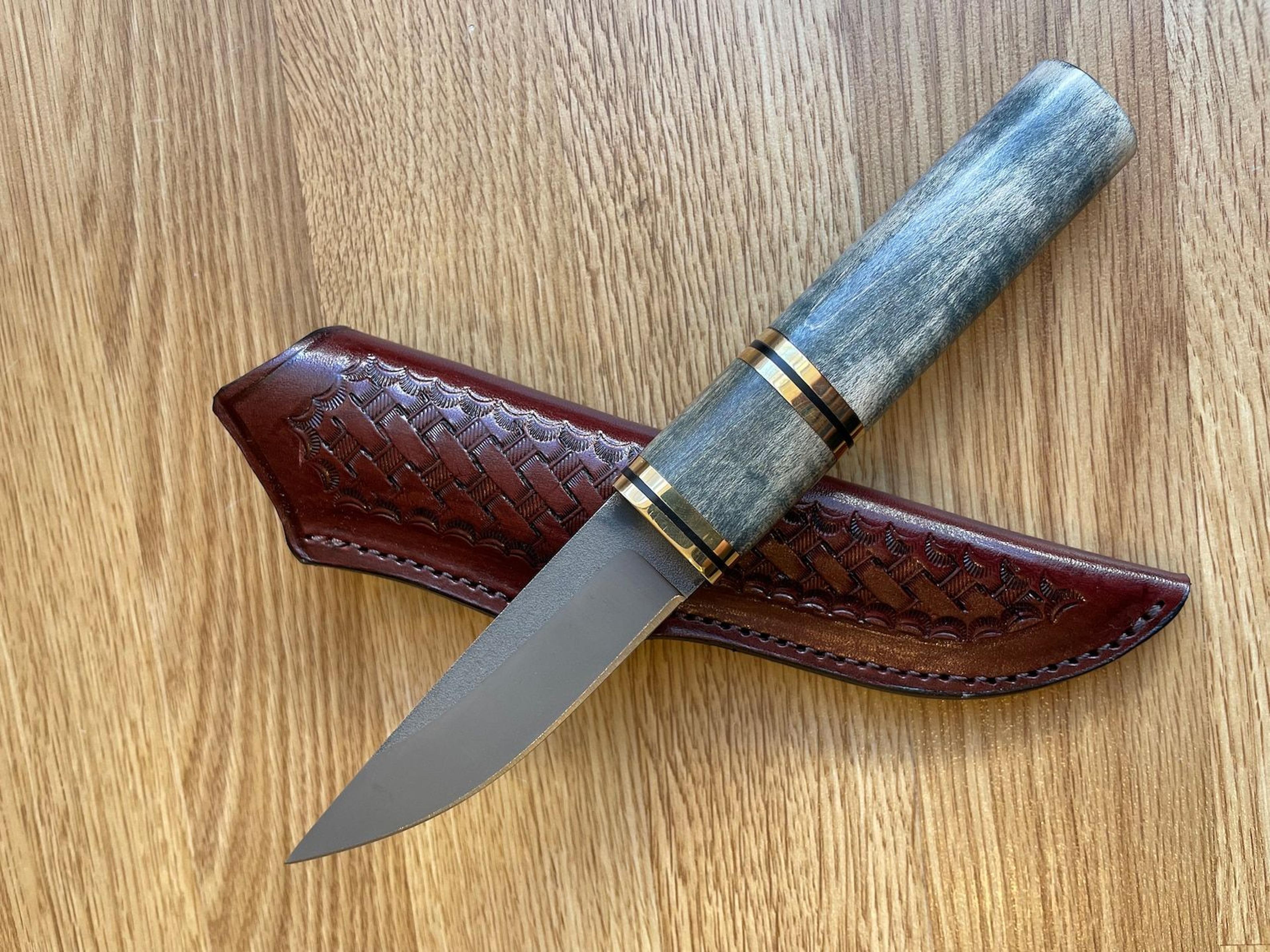 handmade puukko knife – n690 steel outdoor knife with padouk & cow horn handle | wedding gift | bf gift