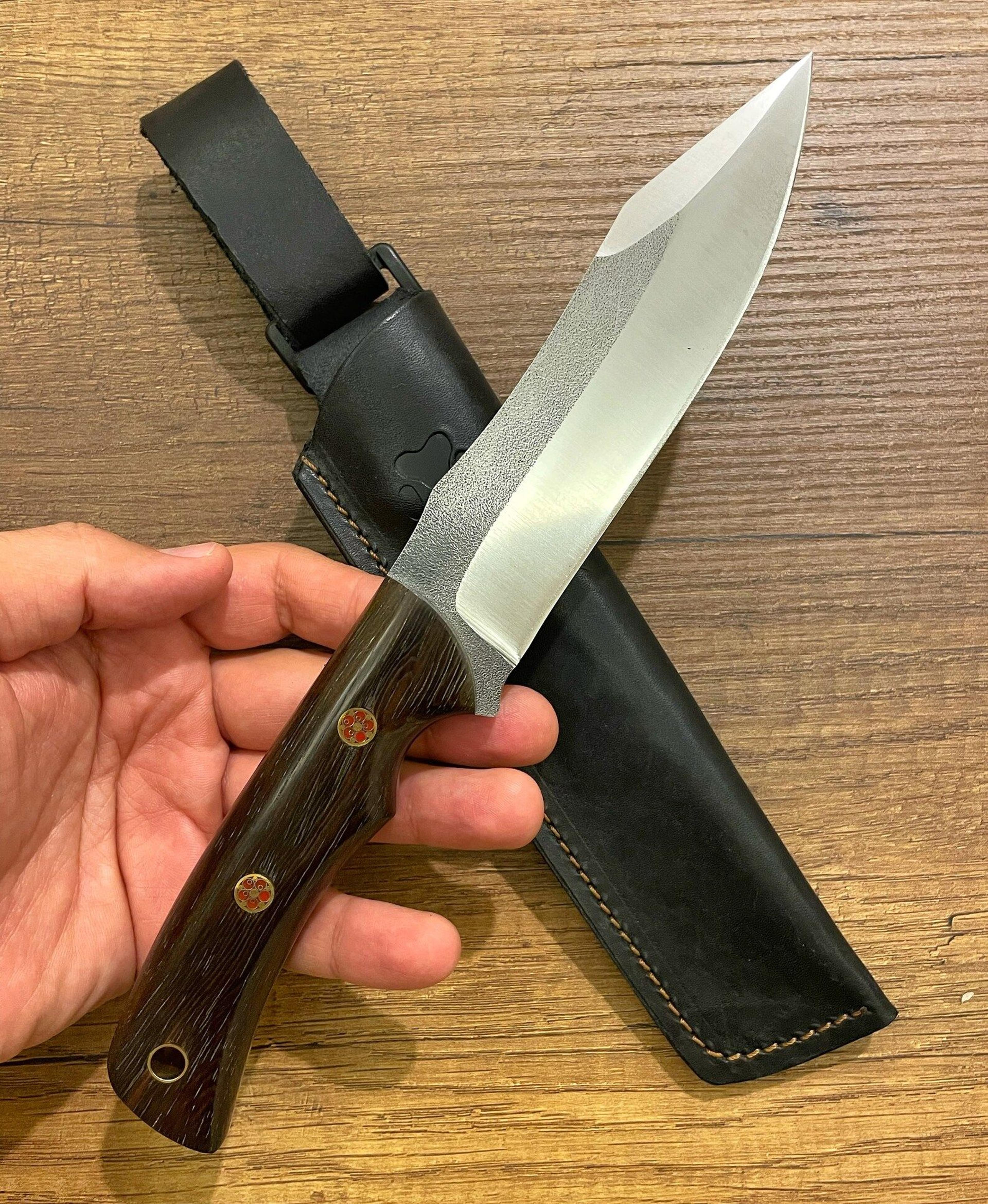 handmade n690 steel hunting knife – ebony wood survival camping blade