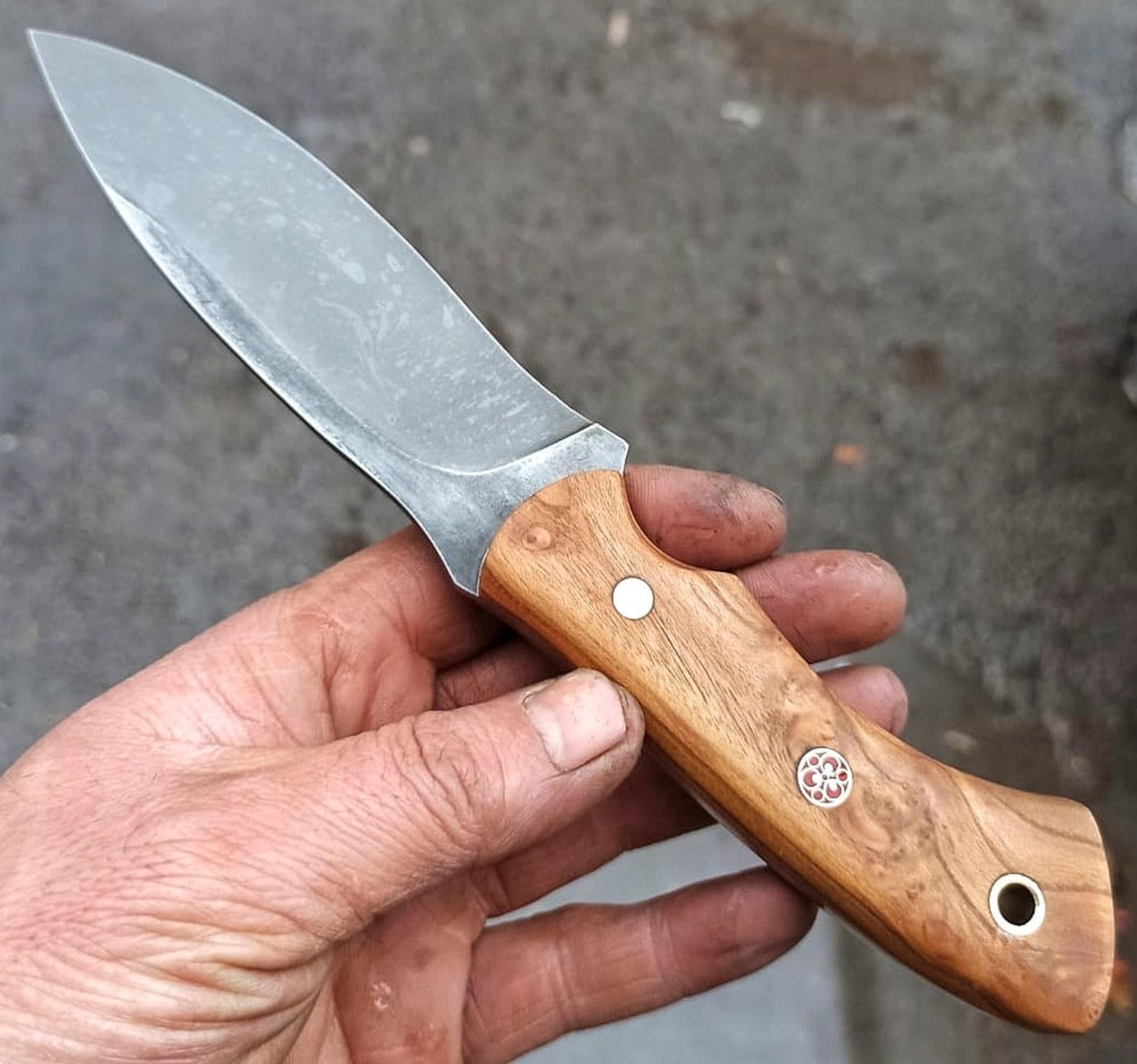 premium outdoor knife with 1075 steel & silverberry wood full tang handle