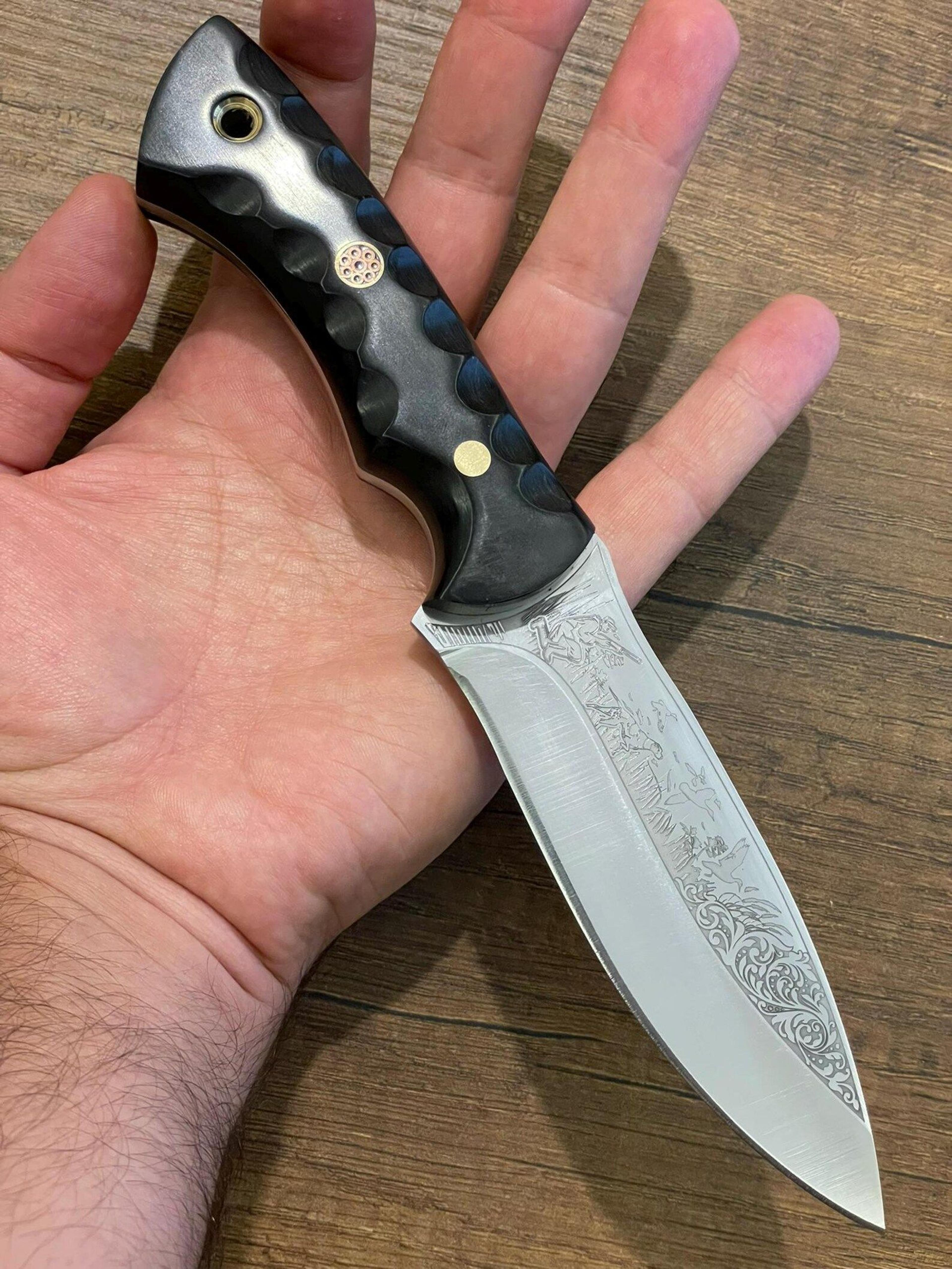 premium full tang camping knife with 1075 carbon steel & black grip