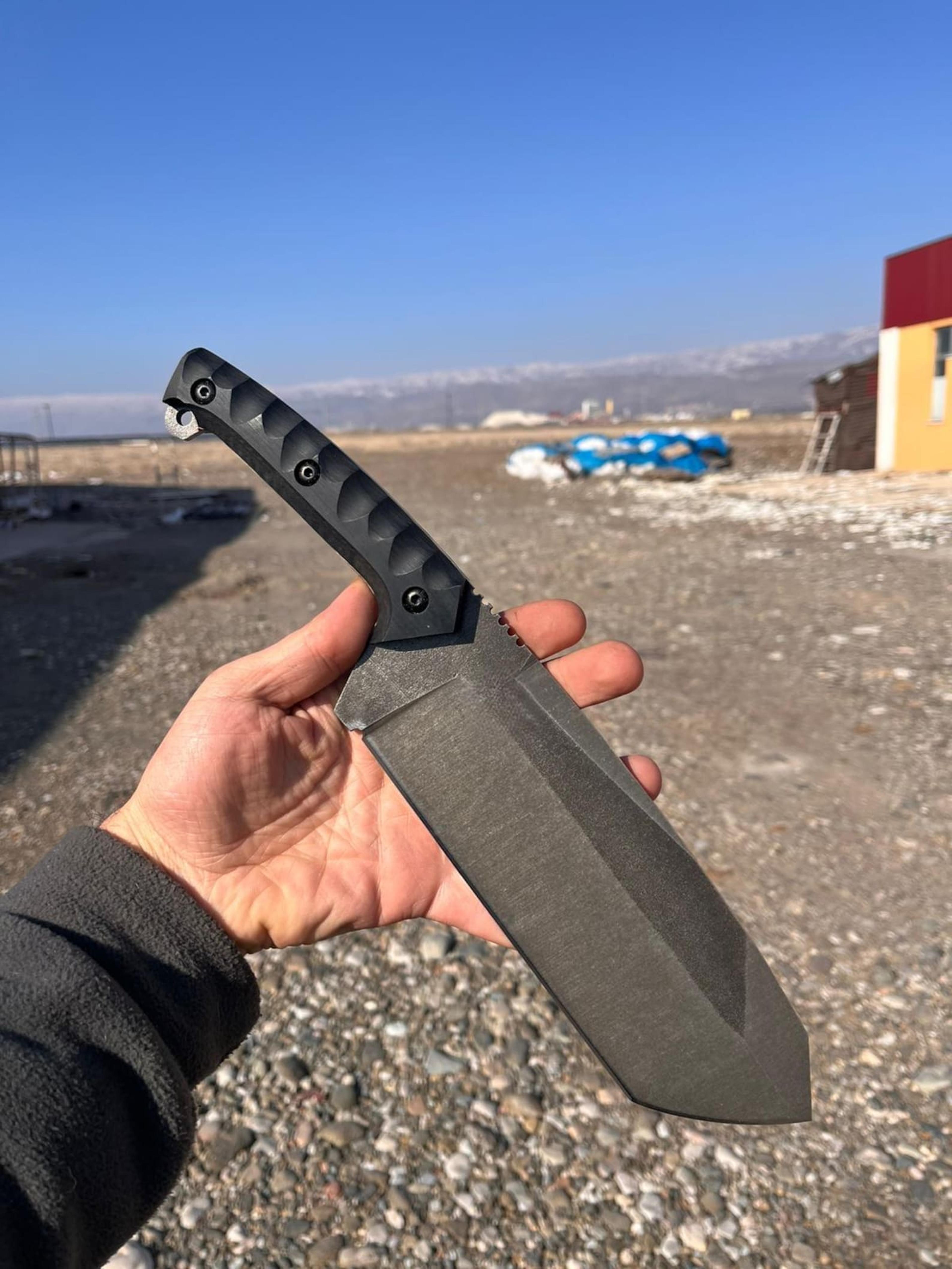 handmade sleipner steel cleaver knife – stonewash outdoor survival blade
