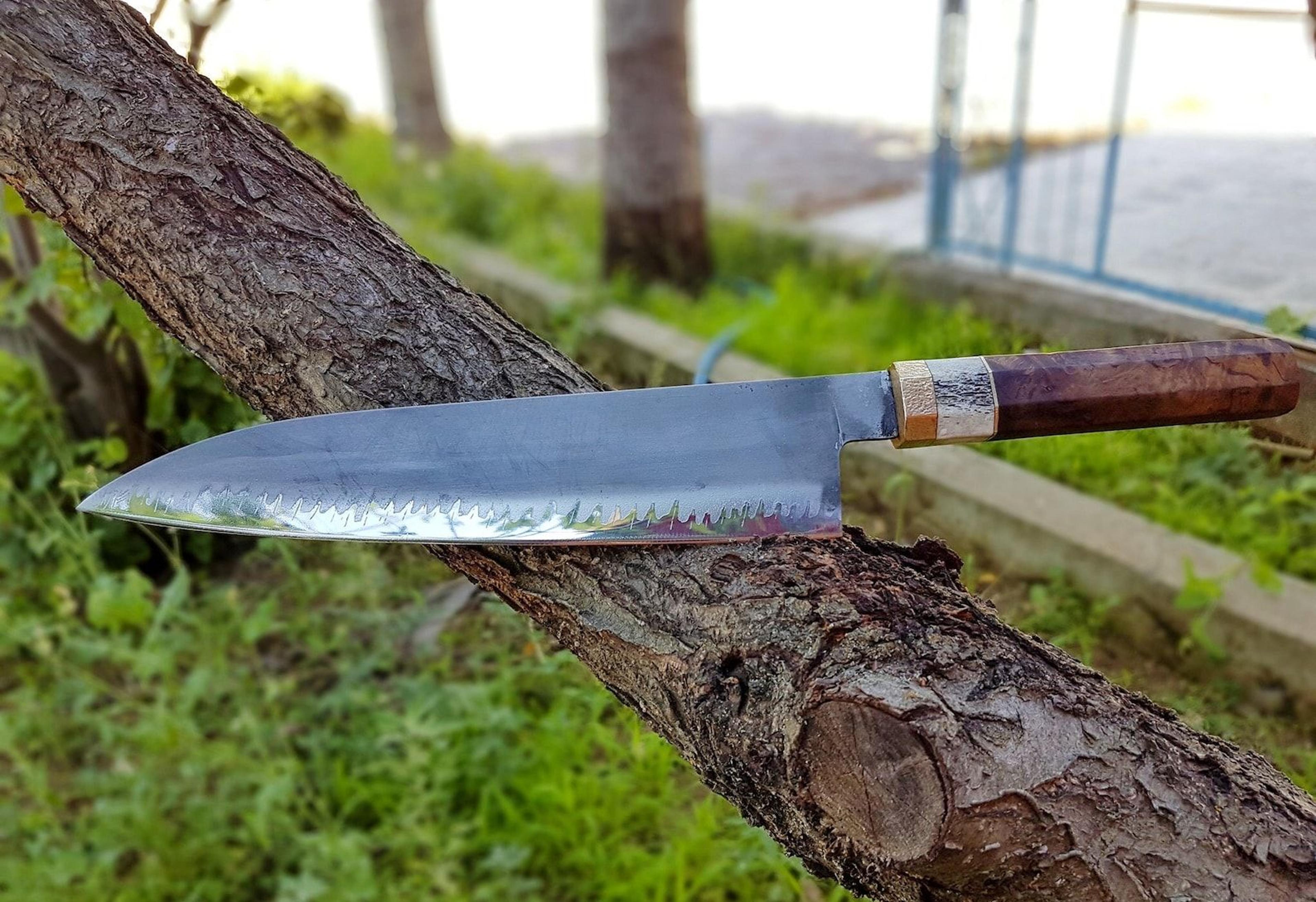 premium xl culinary kitchen knife with 1075 steel & stag horn grip