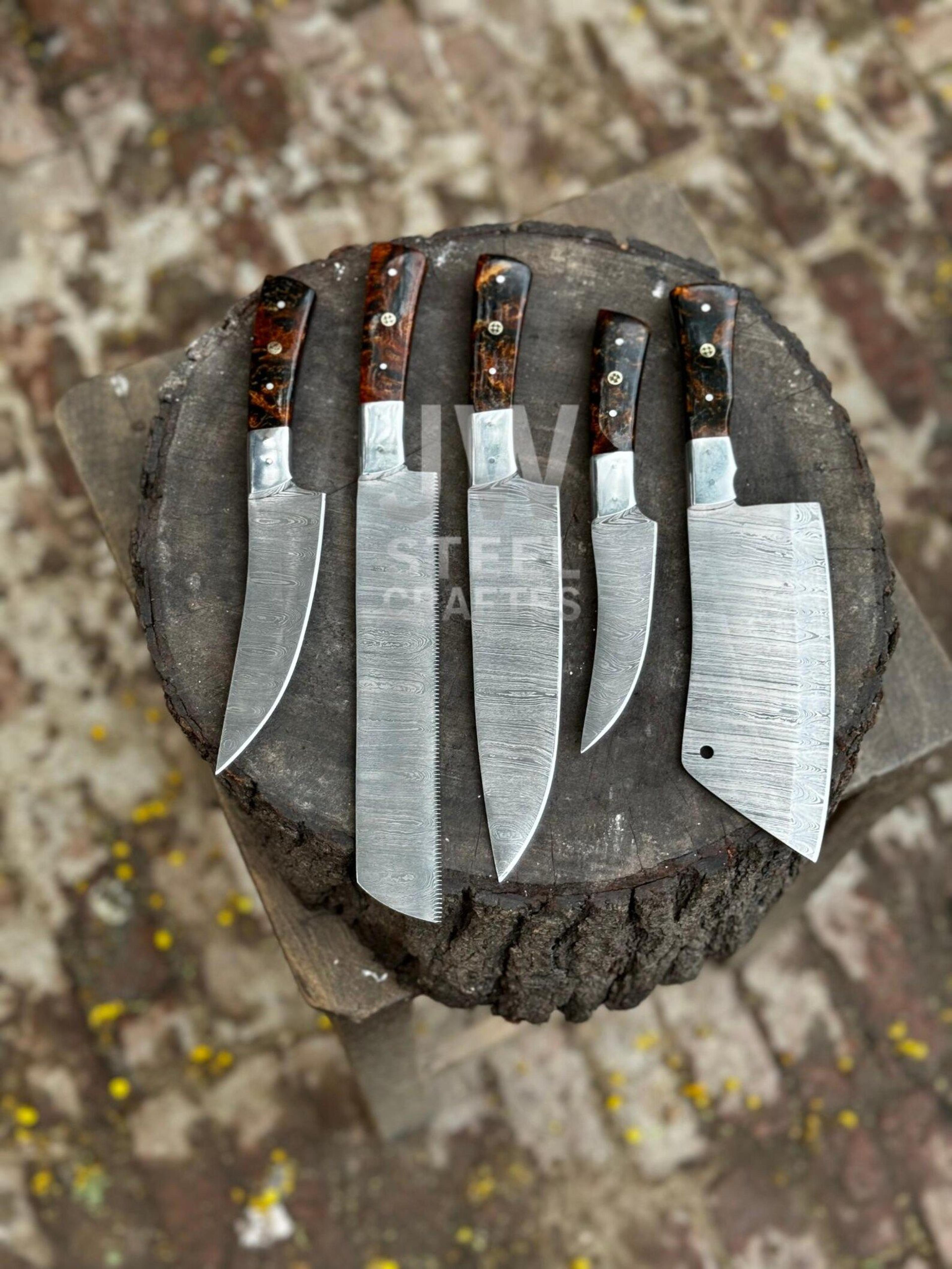 expertly crafted handmade damascus chef knife set with premium burl wood handles for profession