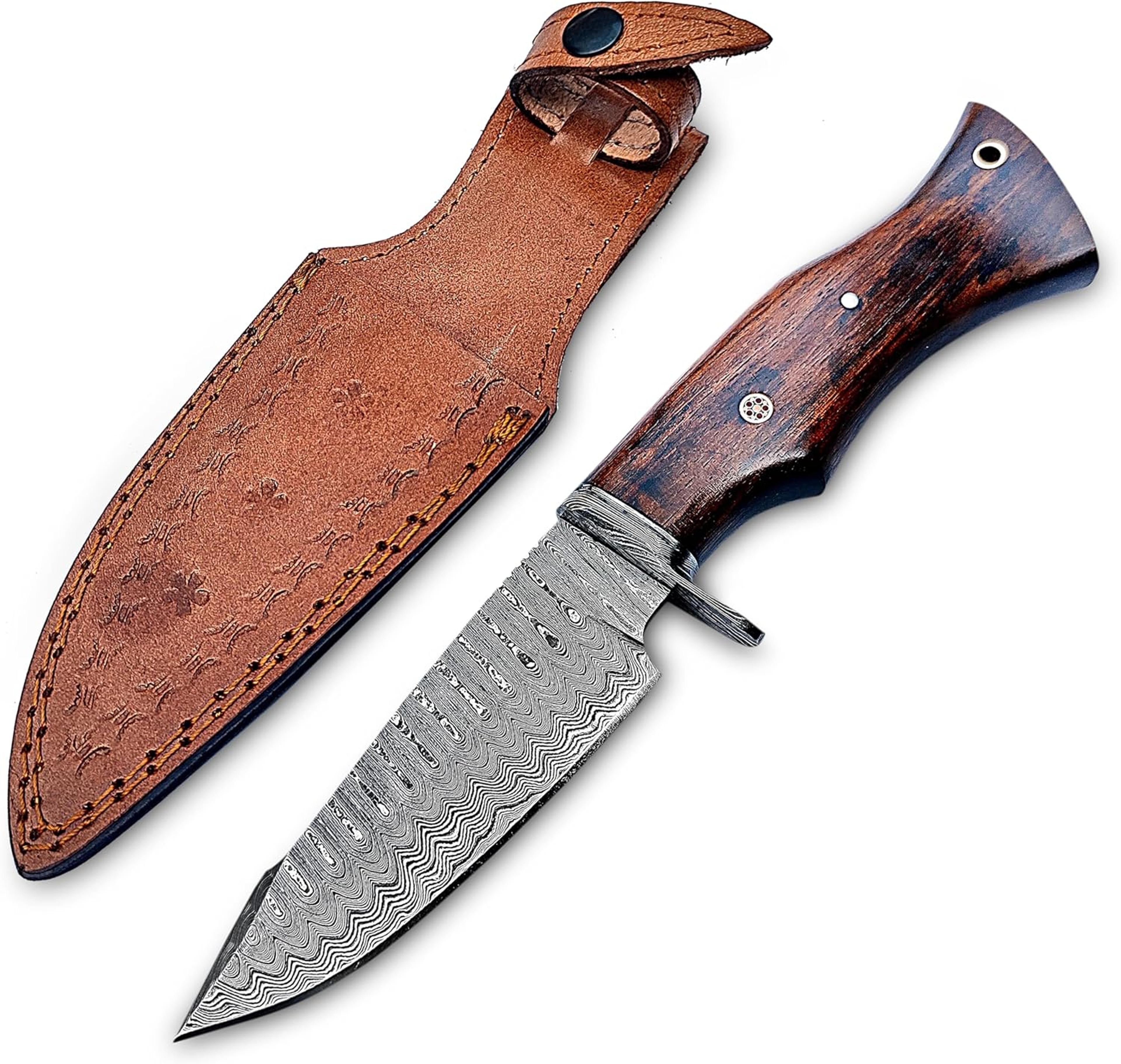 handmade 10" damascus hunting knife with sheath - fixed blade hunting knife knife for men