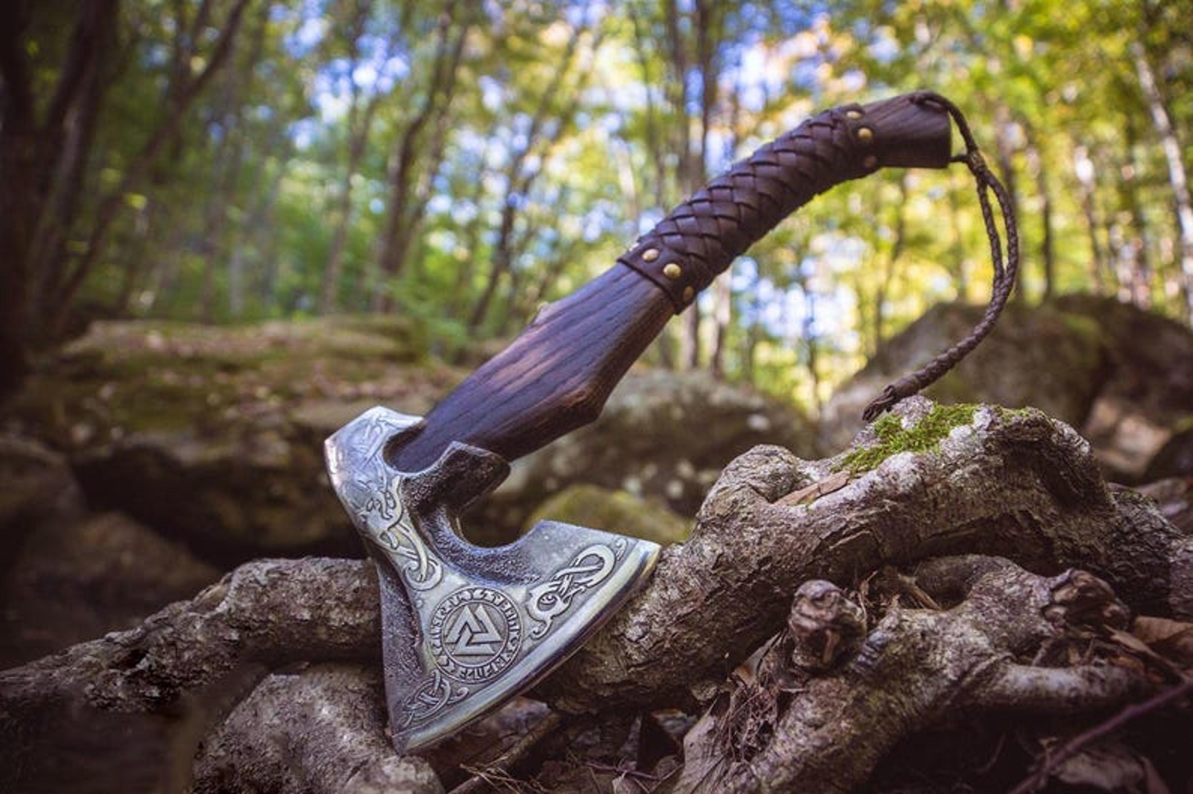 custom ragnar axe, viking forged carbon steel axe- viking axe- hatchet rose wood shaft, camping axe, wedding & christmas
