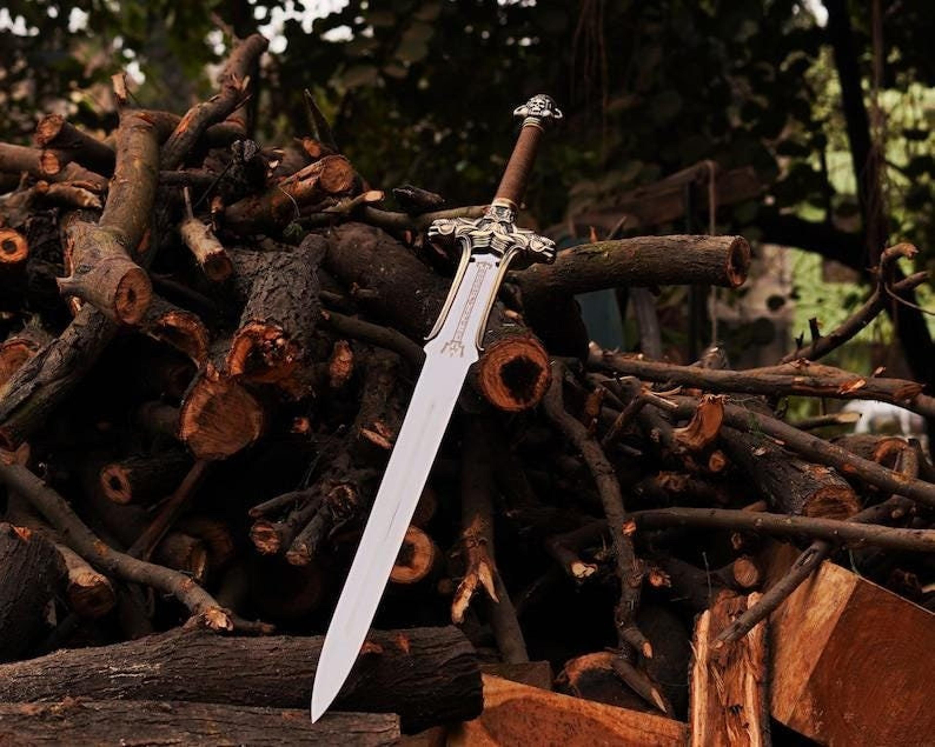 hand forged conan the barbarian engraved sword, steel sword, sword with sheath, best gift for wedding, gift for father