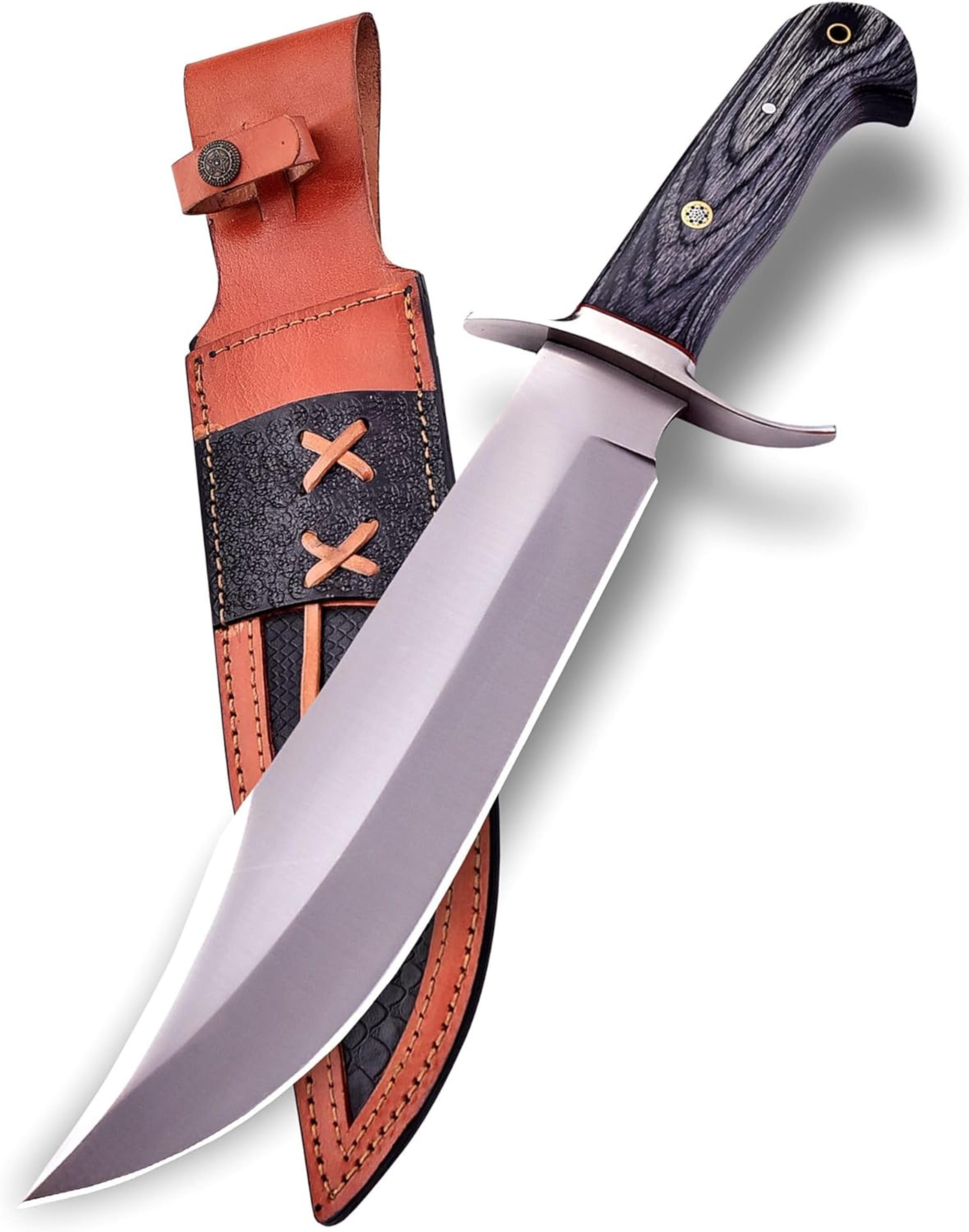 handmade d2 steel bowie knife 15 inch full tang fixed blade knife with sheath | hunting knife with wood handle