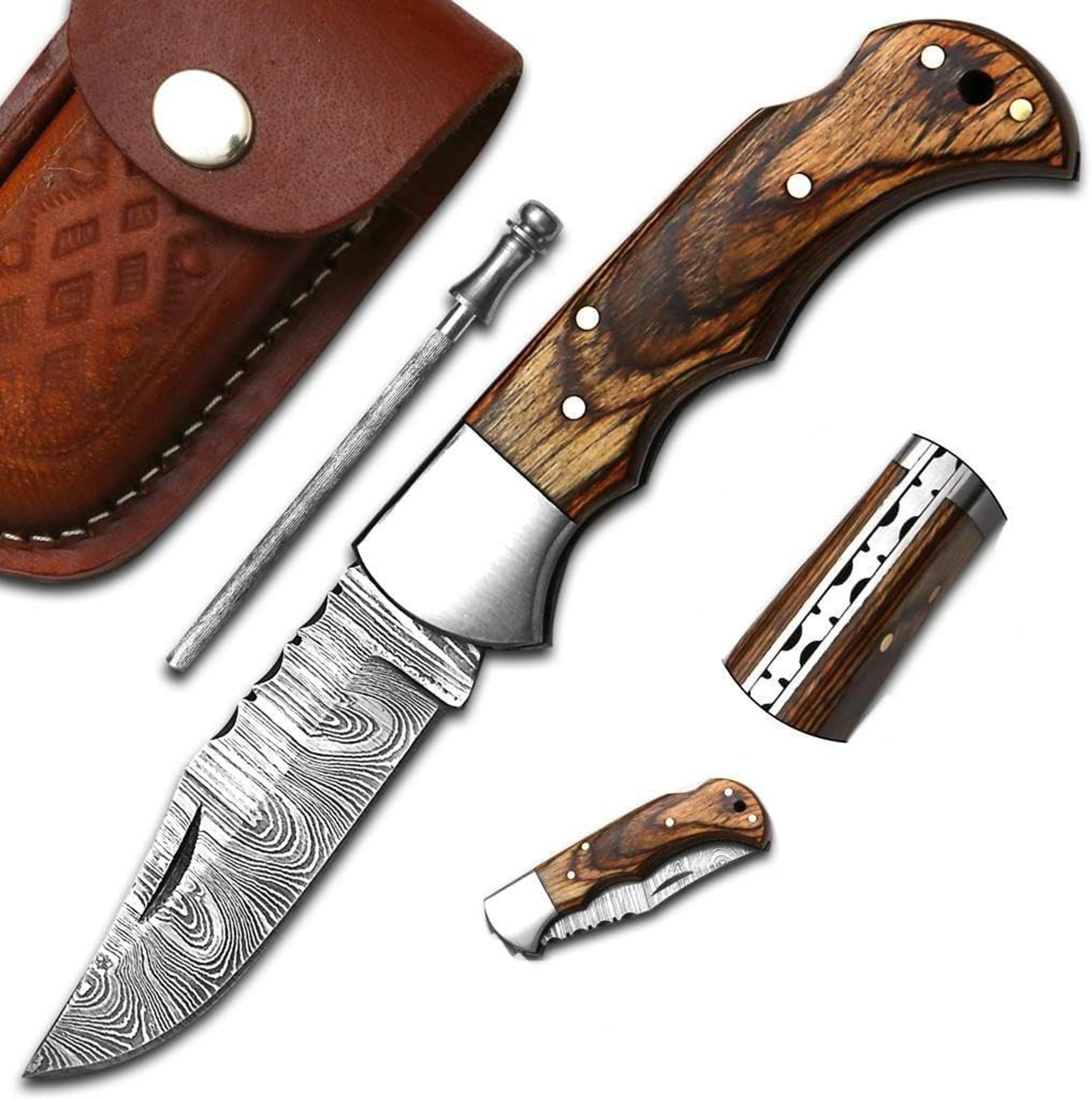 handmade damascus pocket knife for men - 6.5 inches damascus folding knife with sheath - pocket knives and folding knife