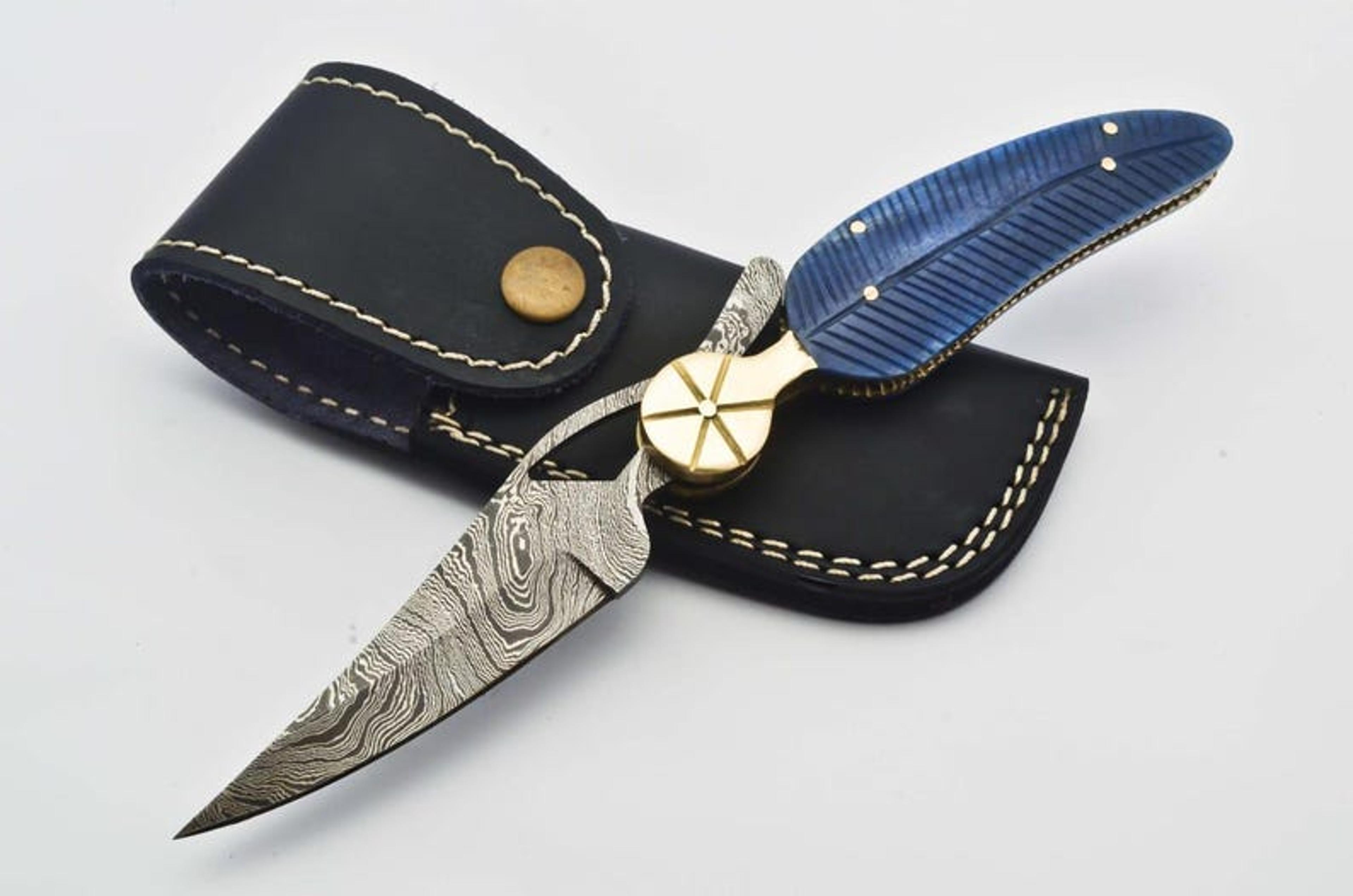 personalized custom damascus steel folding knife pocket knife handle made with olive wood best gift with for father's