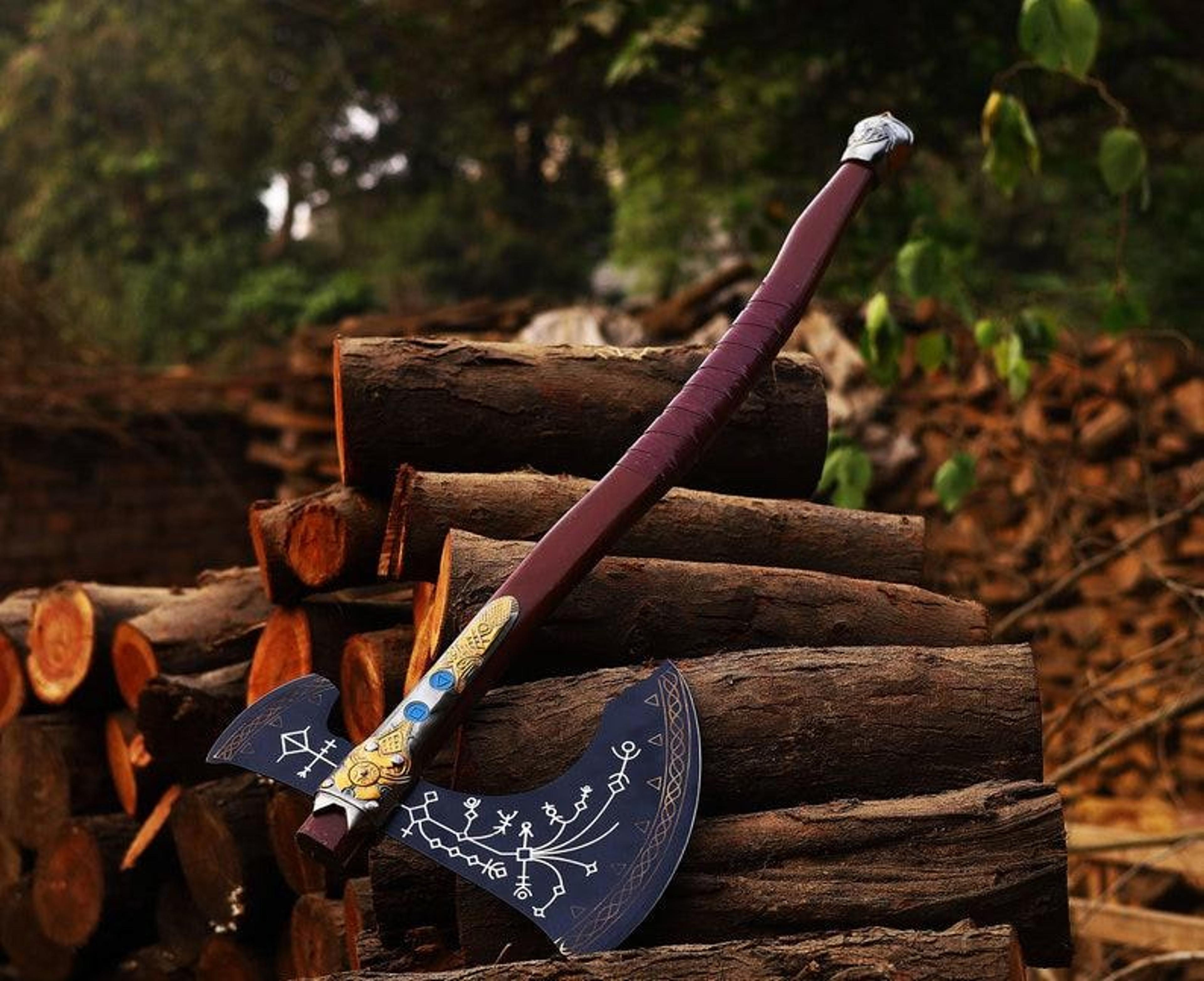 custom god of war axe, handmade kratos axe, wall hanging gifts, birthday gifts, best wedding gifts, gift for father, bes