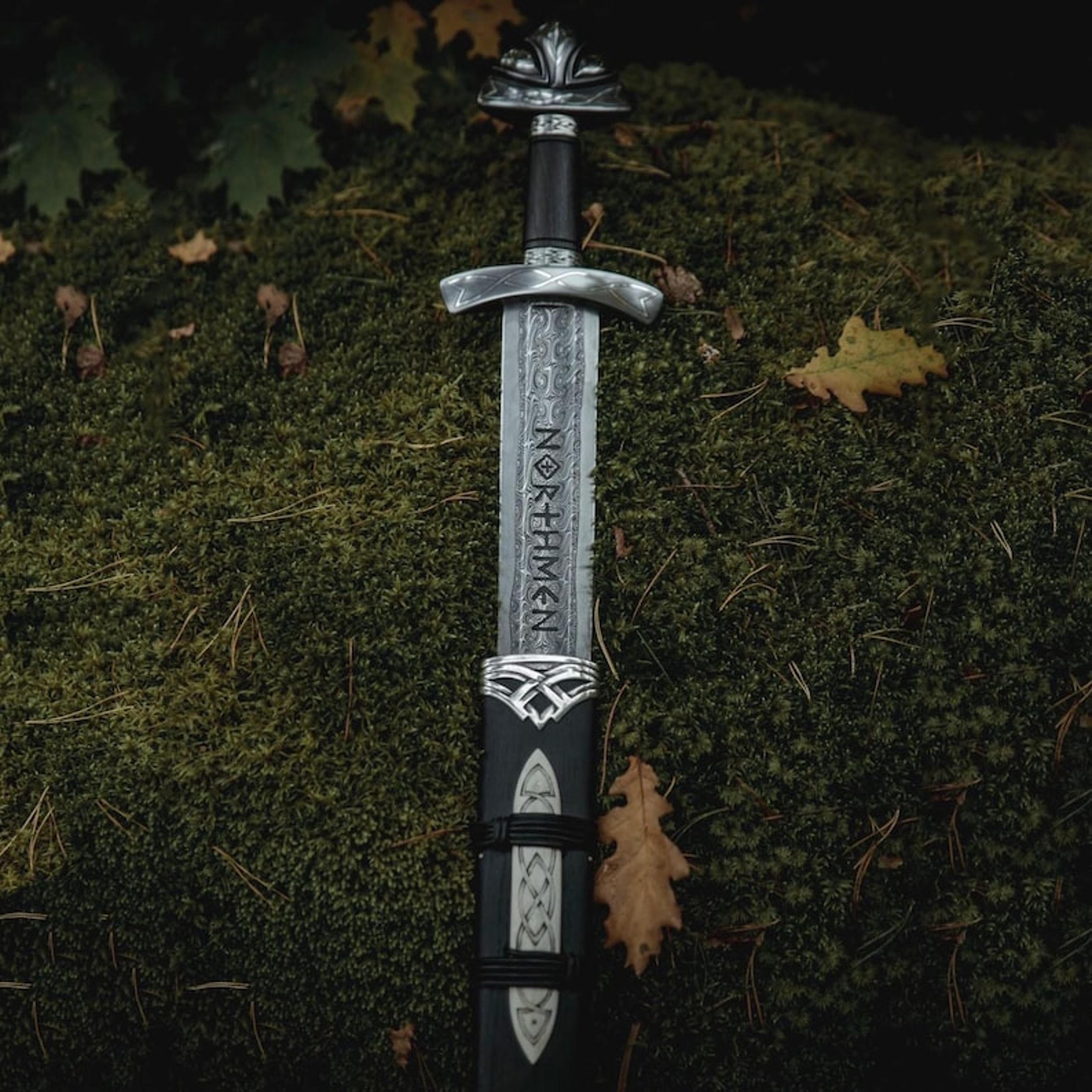hand forged norse viking sword by ragnar lothbrok – perfect collectible with scabbard, full tang blade w/leather sheath