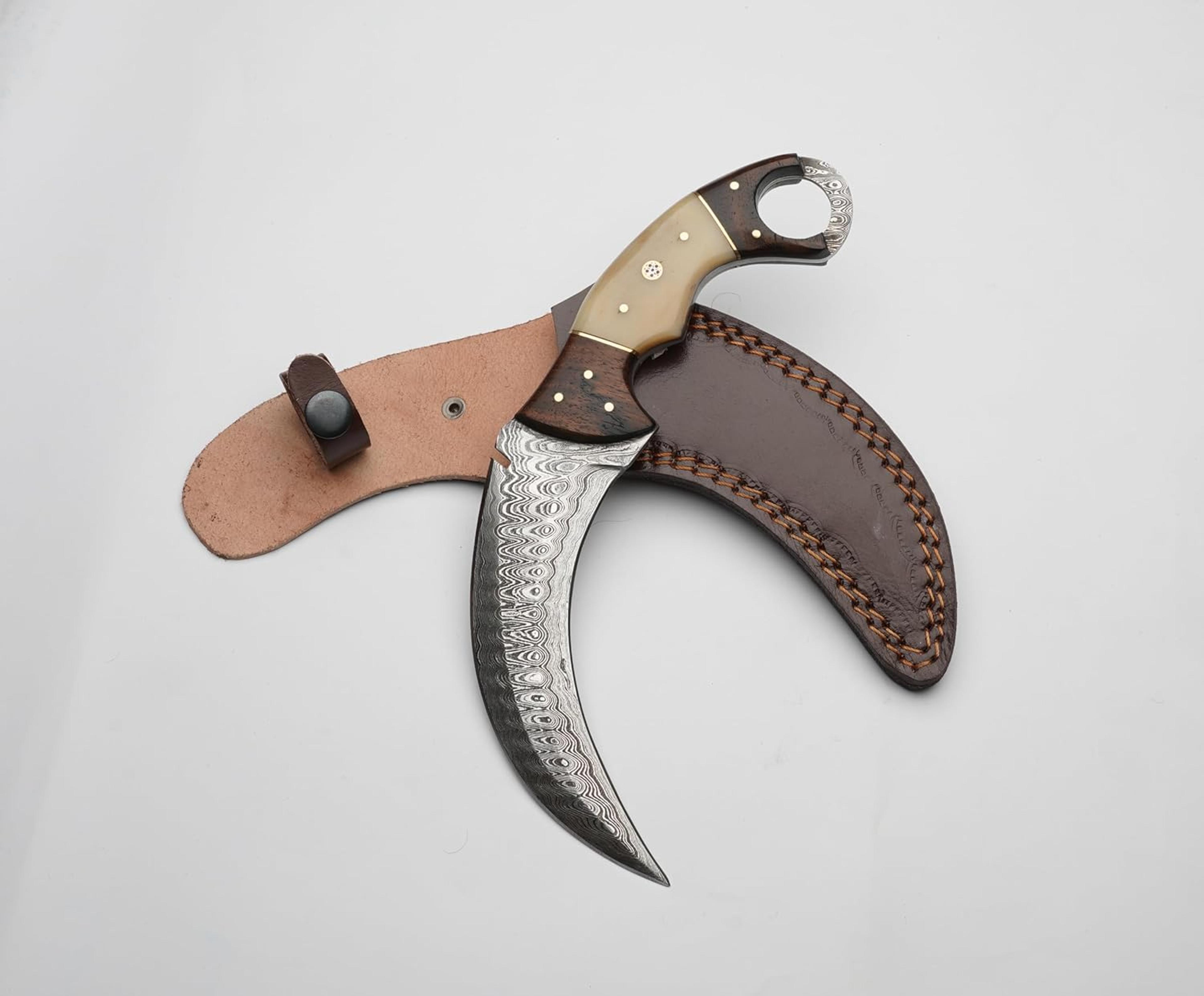 karambit knife | ivory and brown handle & damascus steel blade | unique two-tone handle for a distinctive look
