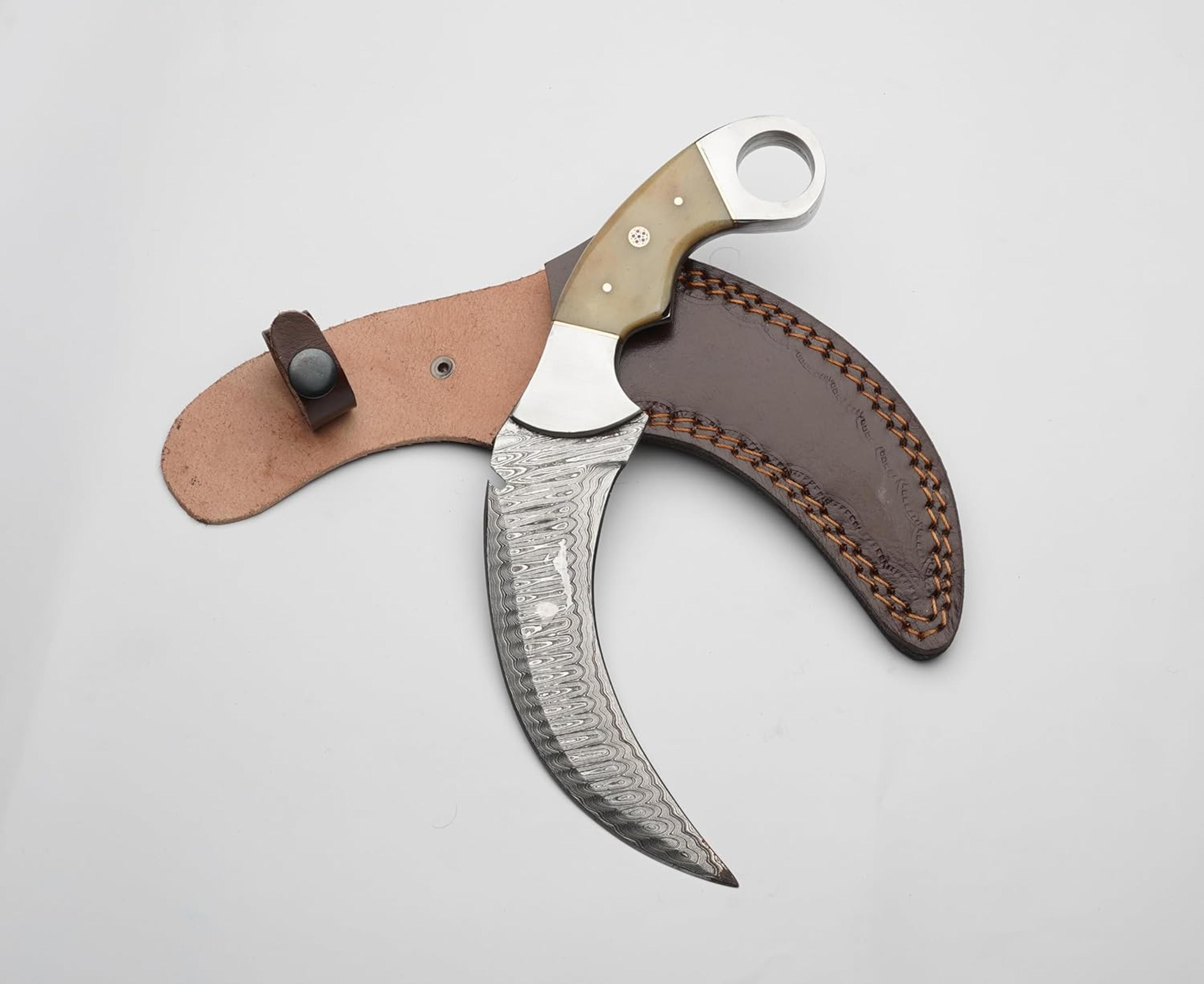 karambit knife | ivory and silver handle & damascus steel blade | elegant two-tone design for a refined look