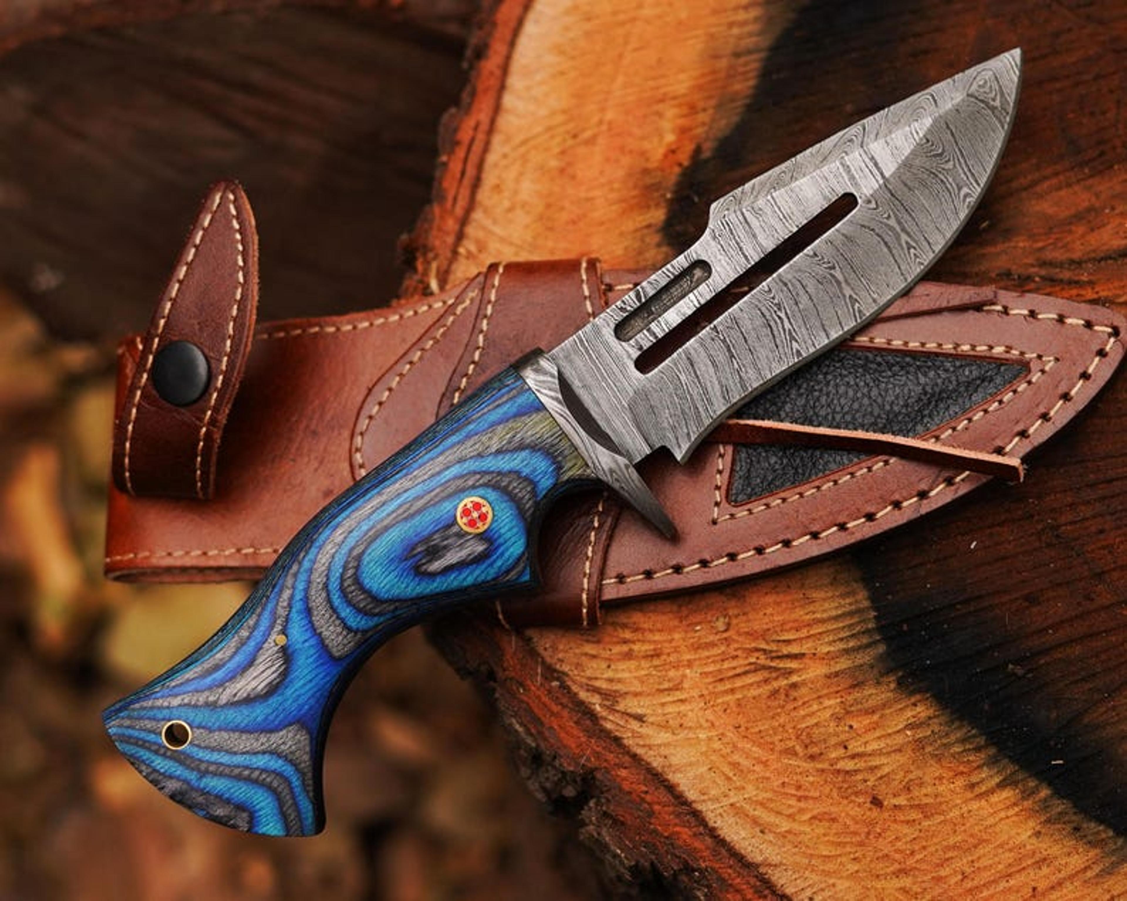 handmade damascus bowie knife, beautiful hunting knife, best fixed blade knife for deer, tactical bowie knife with sheat