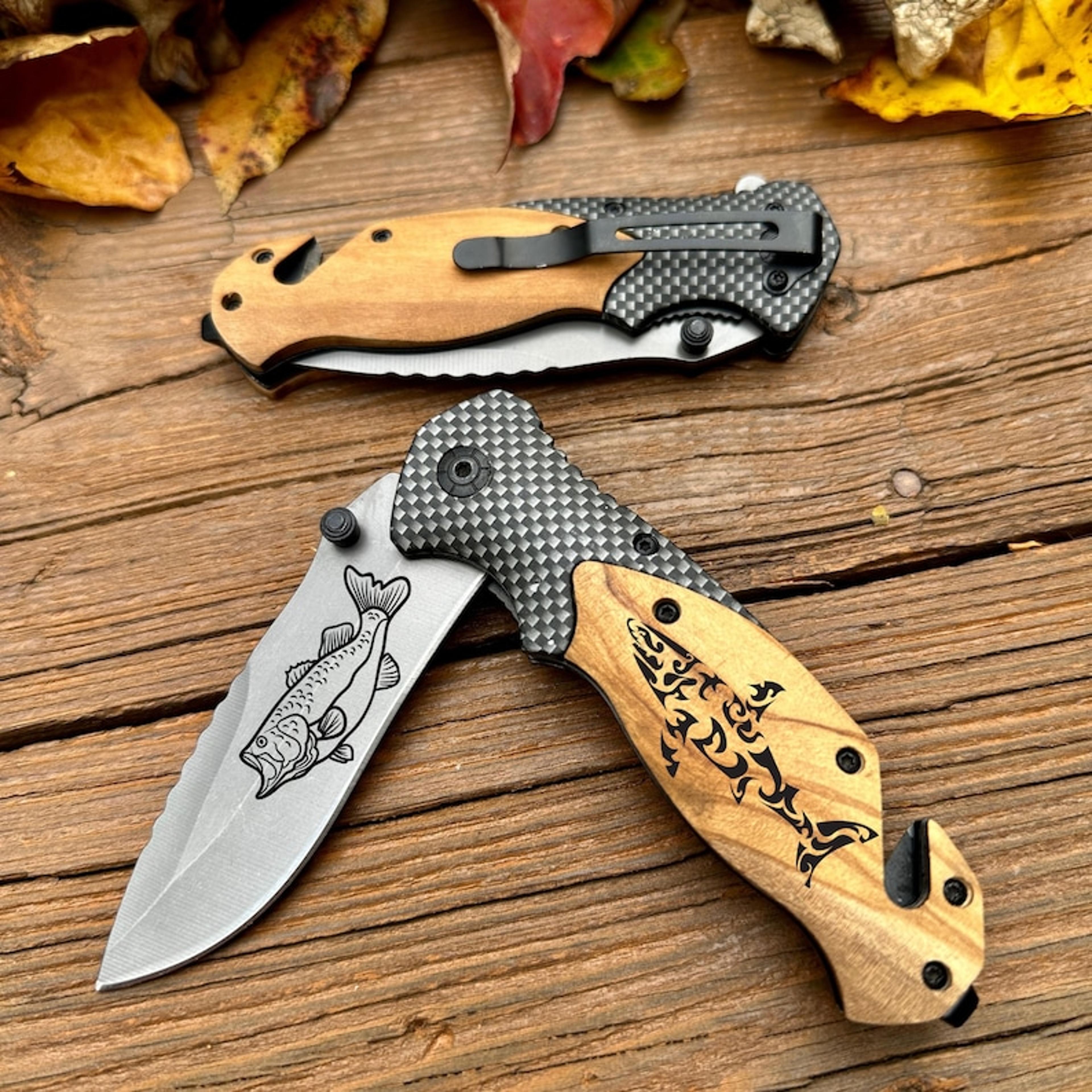 pocket knife for fisherman, fish engraving pocket knife, shark engravable knife, folding knife, gift for hunter