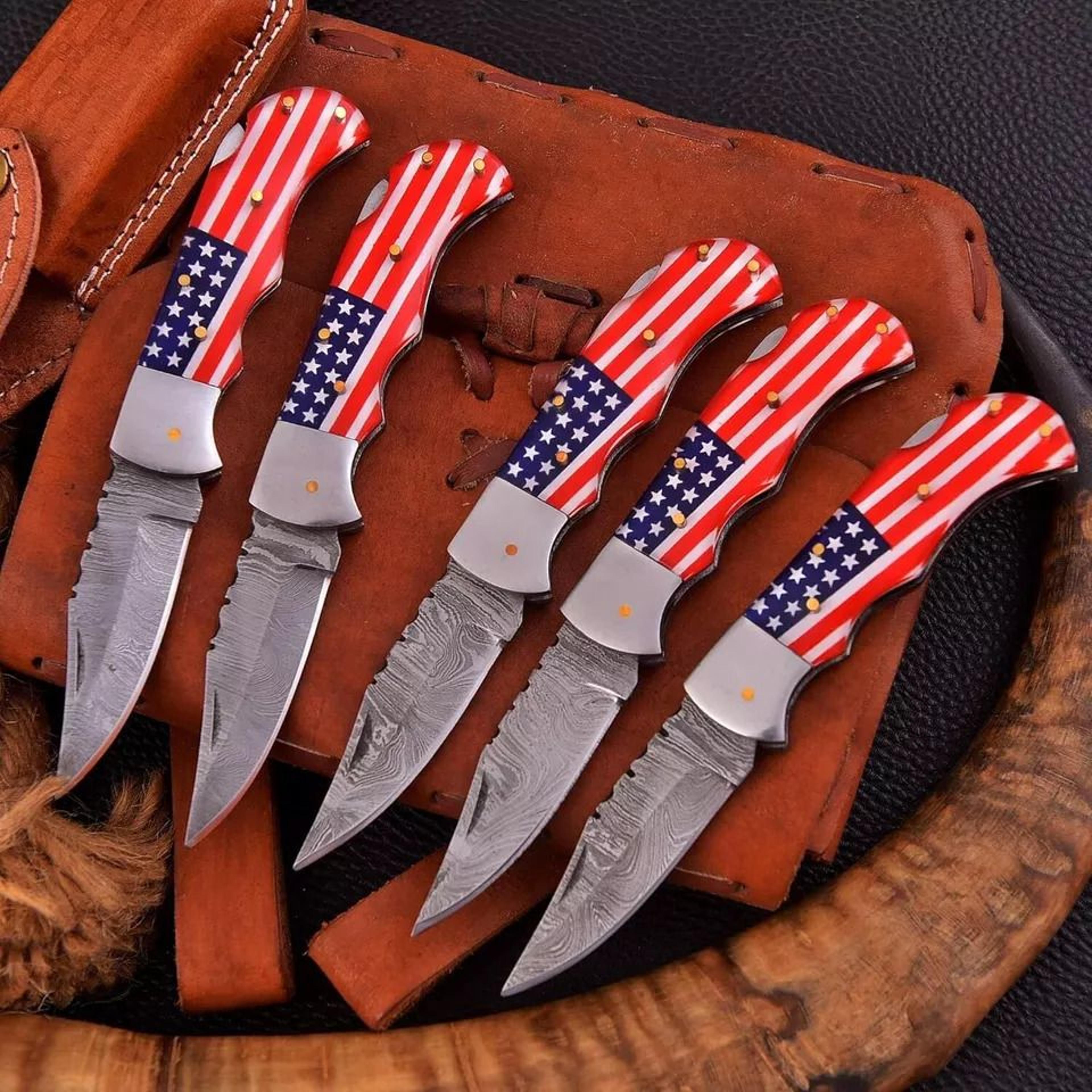 lot of 5 handmade damascus steel folding knife ss-17515 5 pcs. lot (red and blue) gift for men