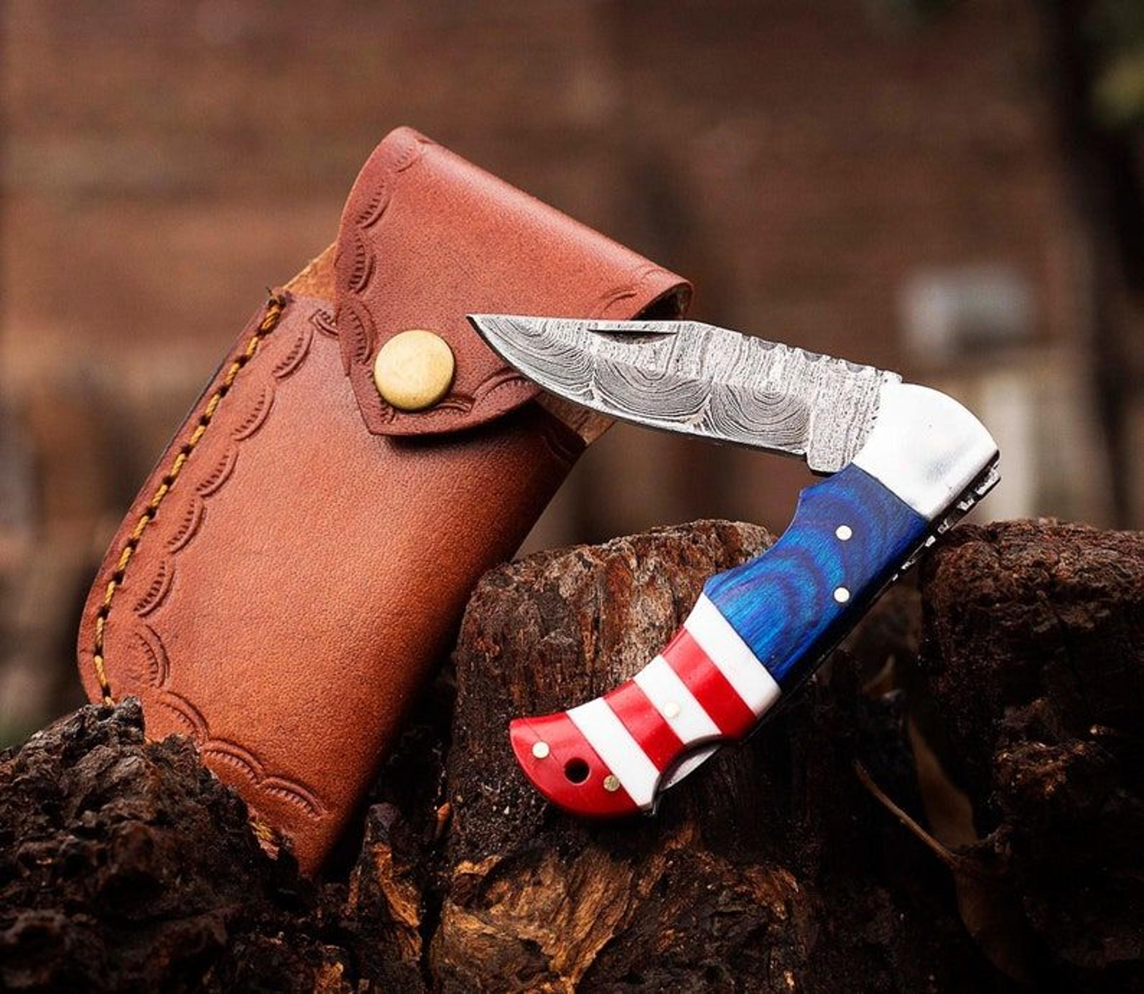 damascus pocket knife usa flag handmade folding knife gift for boyfriend birthday gift,groomsmen gift, thanksgiving gift