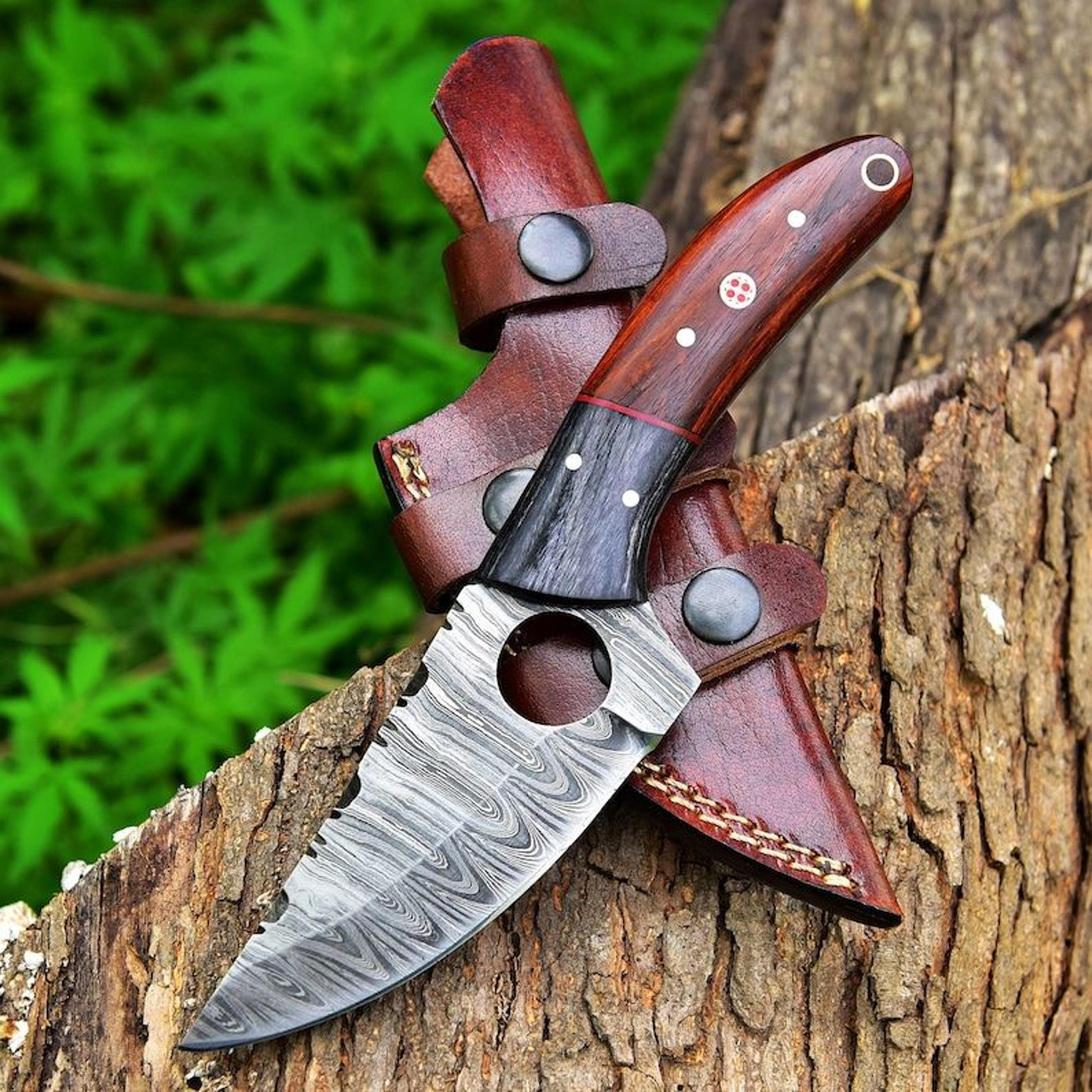 damascus steel hunting knife, hand forged camping knife, pocket knife, fixed blade knife, anniversary gift, gift for men