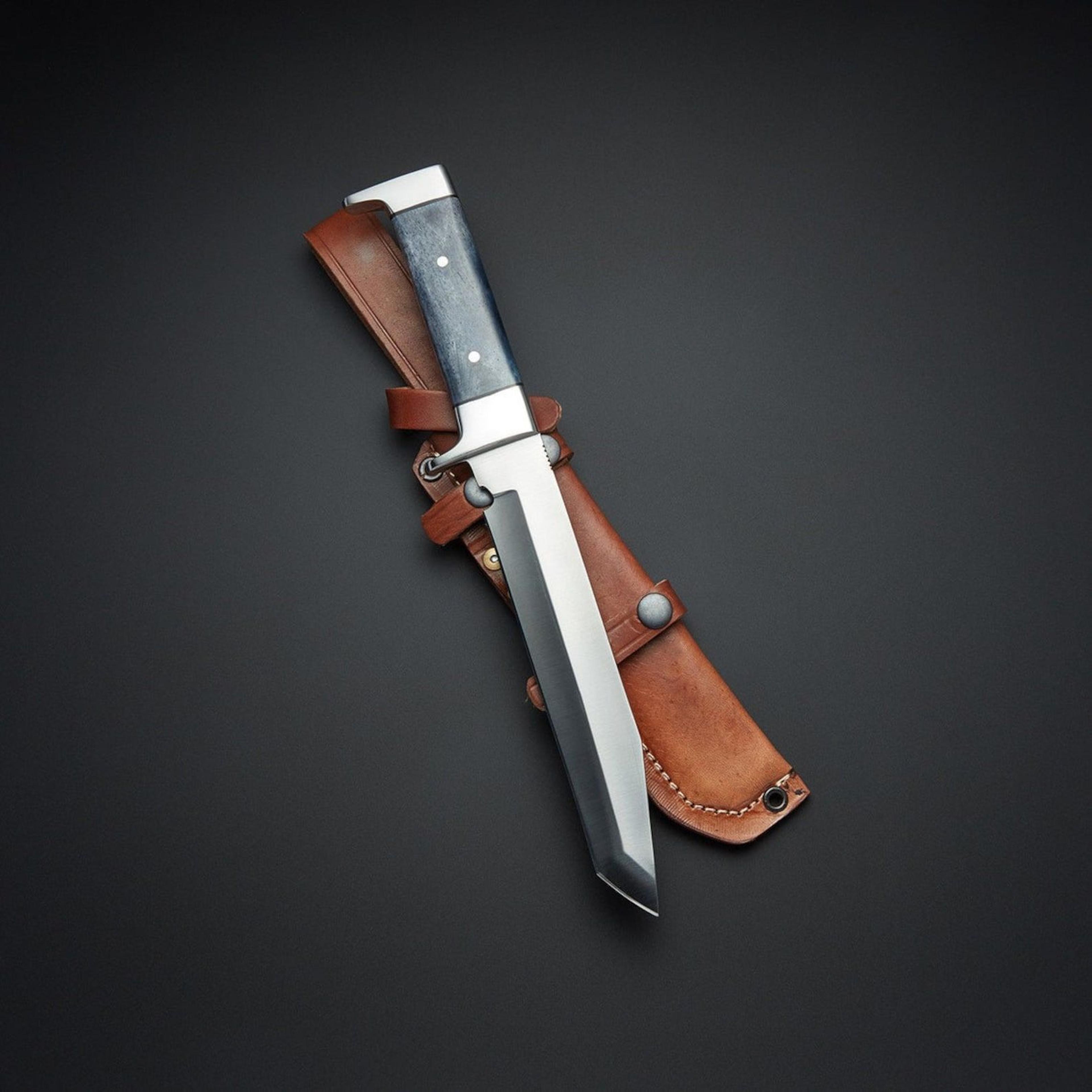 handmade tactical tanto hunting knife with stainless steel fixed blade & leather sheath | precision, strength & everyday