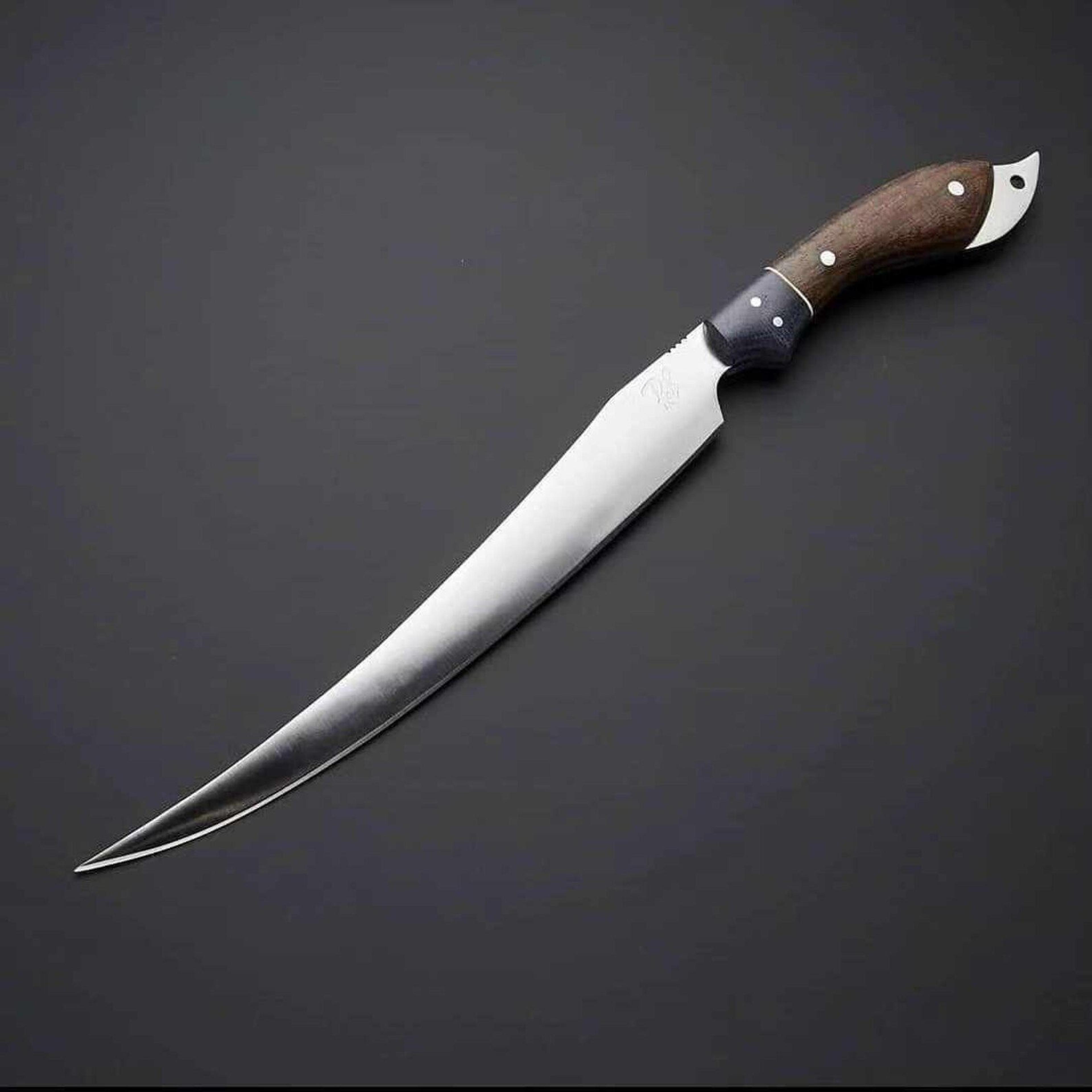 forged fillet fishing knife with stainless steel flexible blade & walnut wood handle | leather sheath gift for anglers