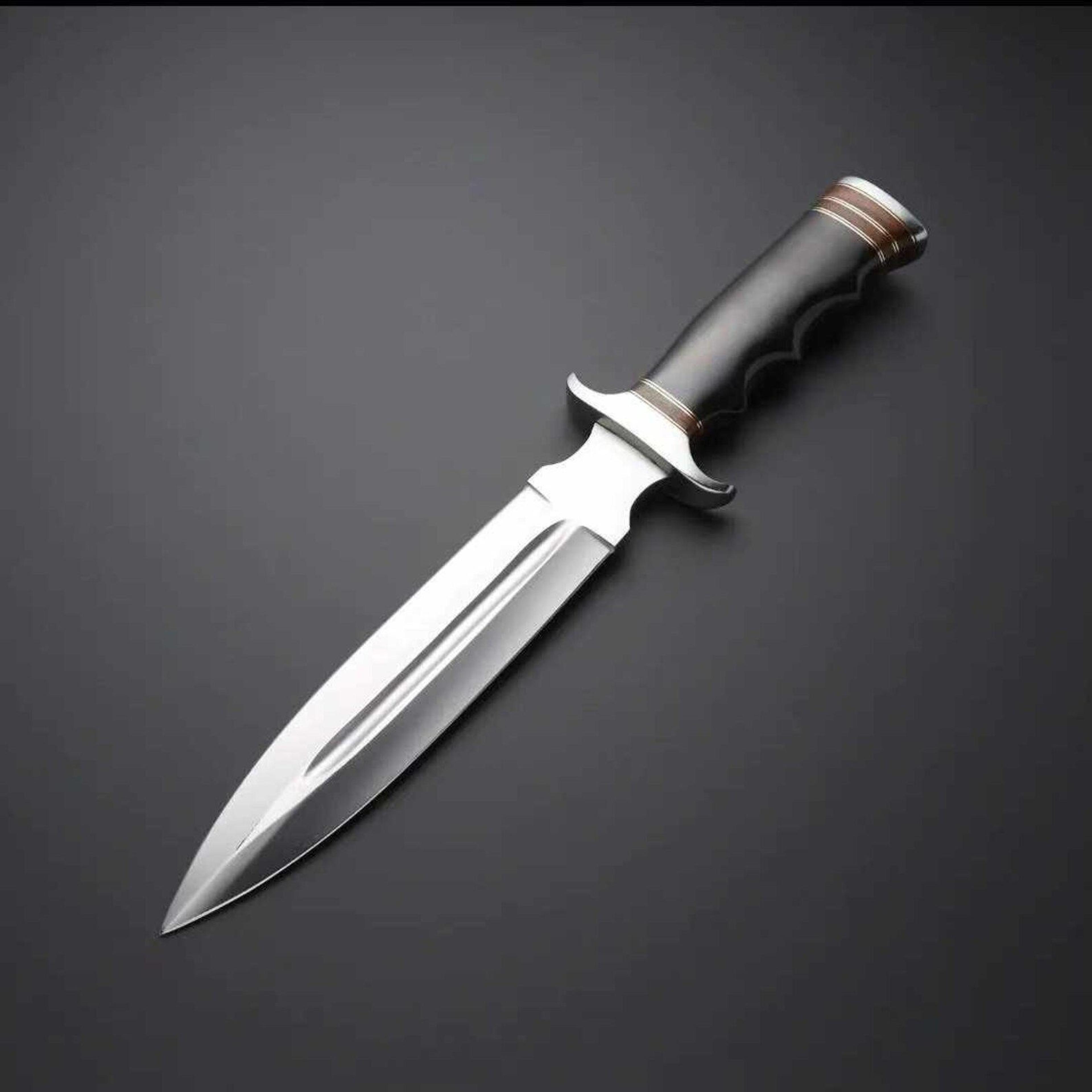 forged double edge dagger knife with stainless steel blade & leather sheath for hunting survival