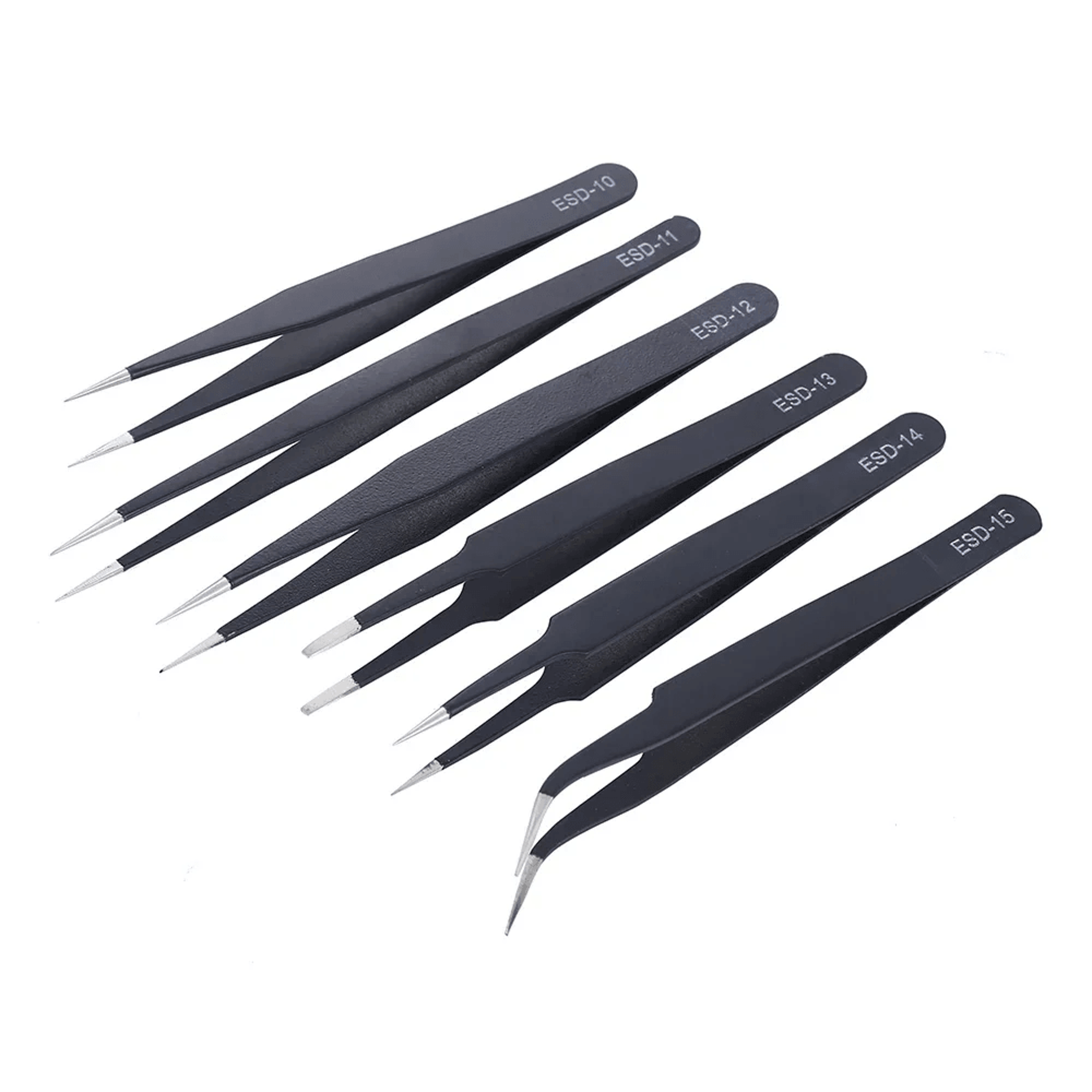anti-static esd stainless steel tweezers set, industrial precision maintenance tools for electronics, repair, jewelry
