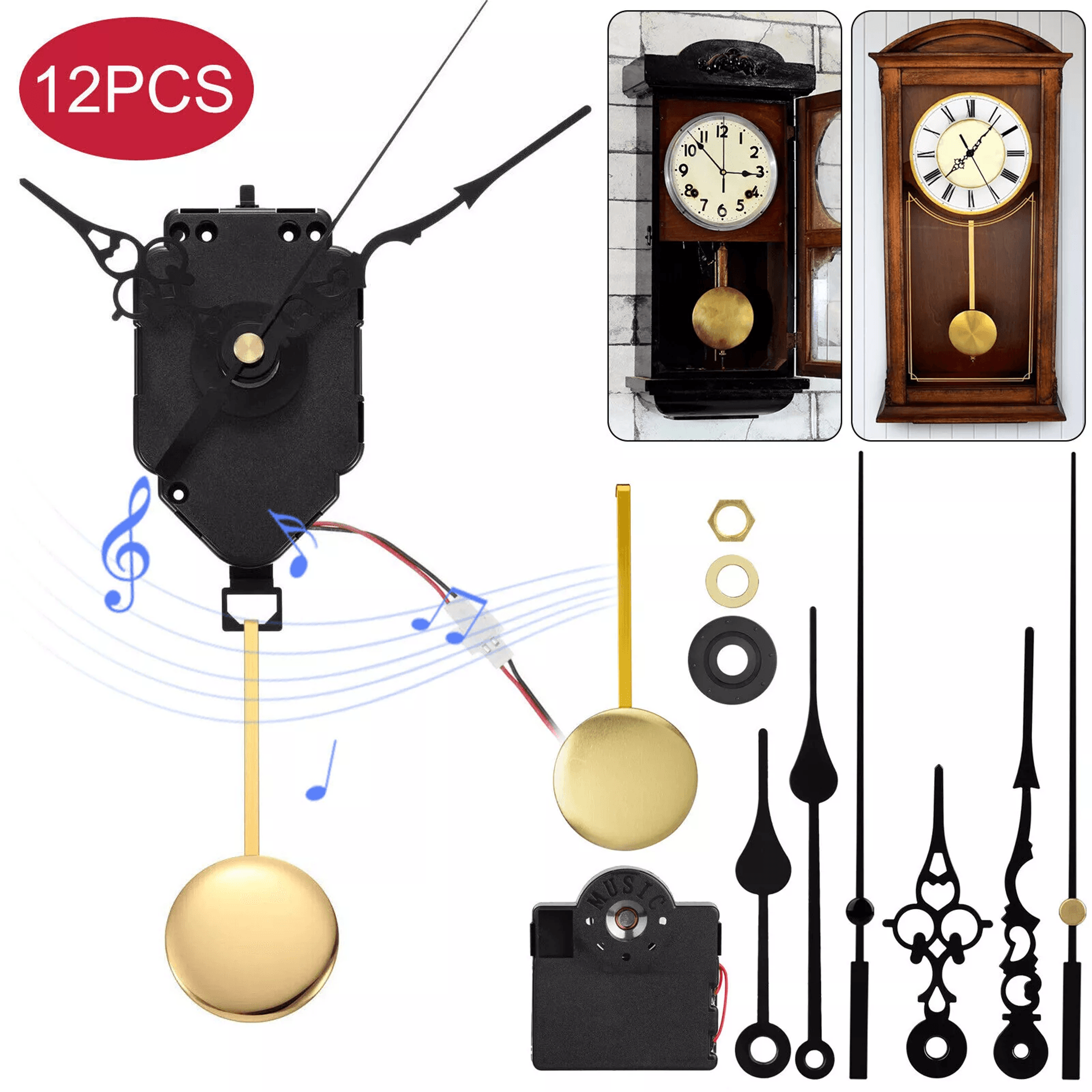 quartz clock movement mechanism with chime music box, diy replacement repair parts kit, pendulum clock movement for wall