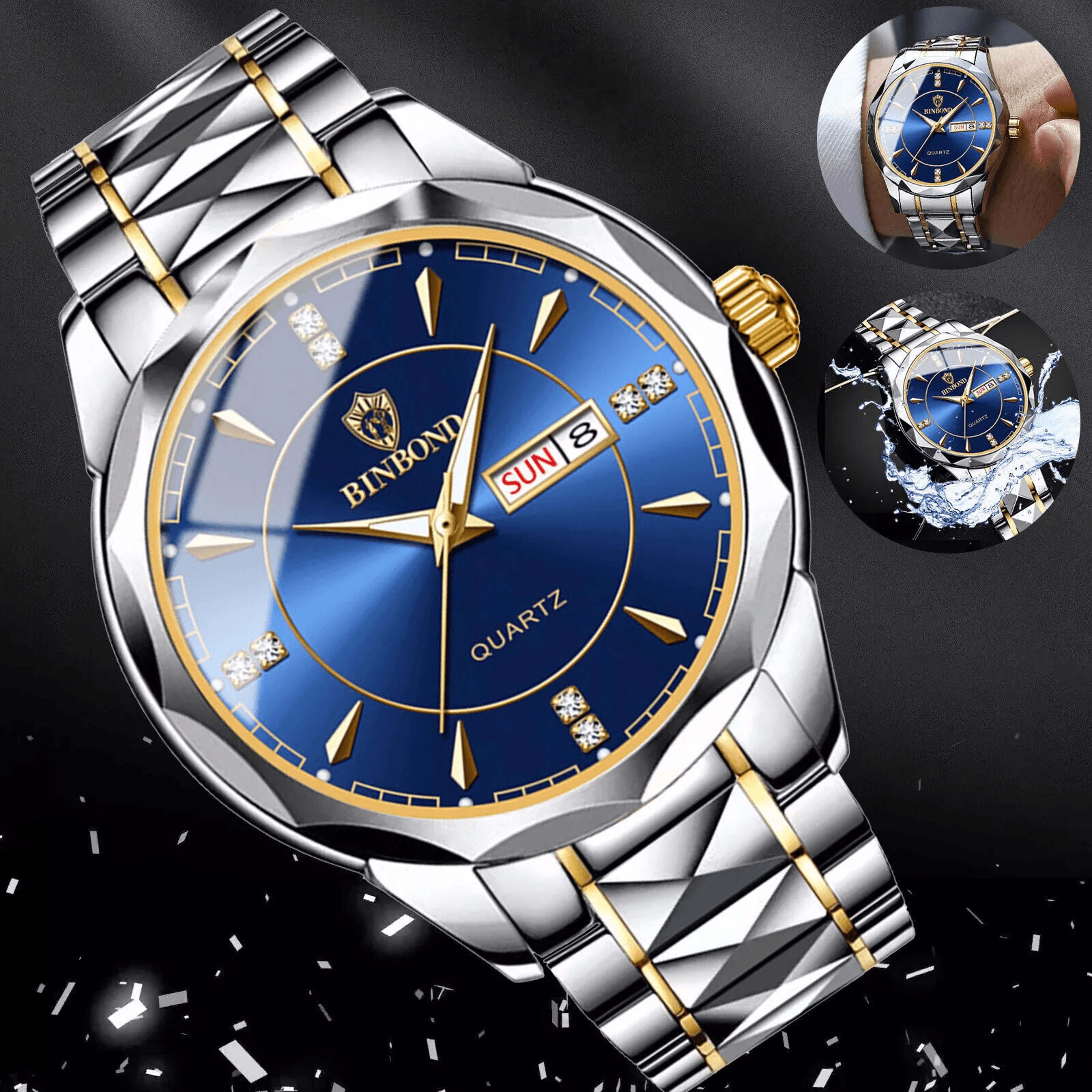 waterproof men's luxury quartz watch stainless steel, luminous classic business timepiece