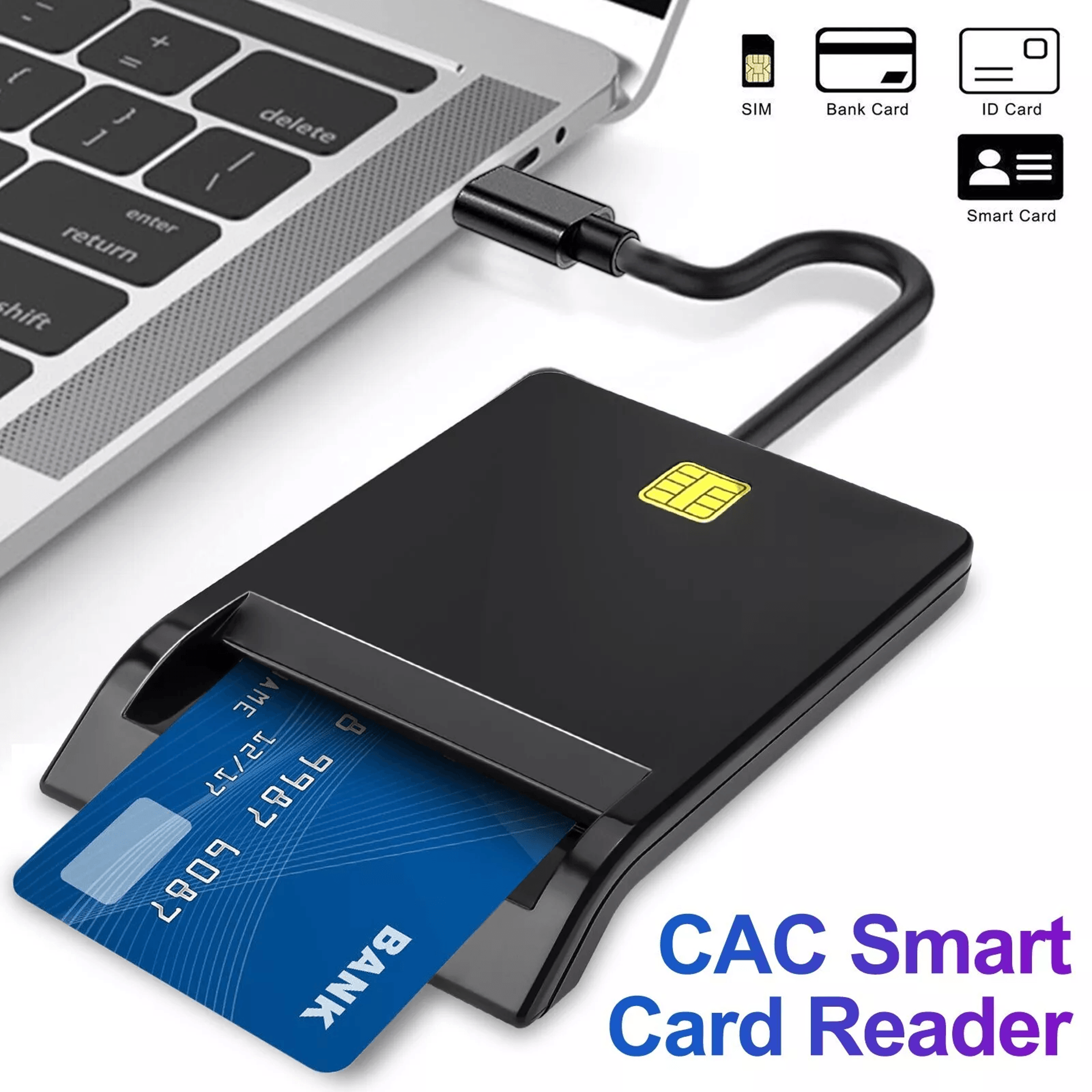 usb c smart card reader for dod military cac & bank id access, compatible with windows & macos