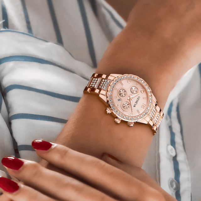 Waterproof Luxury Womens Watch Classic Stainless Steel Quartz Crystal Dial 0