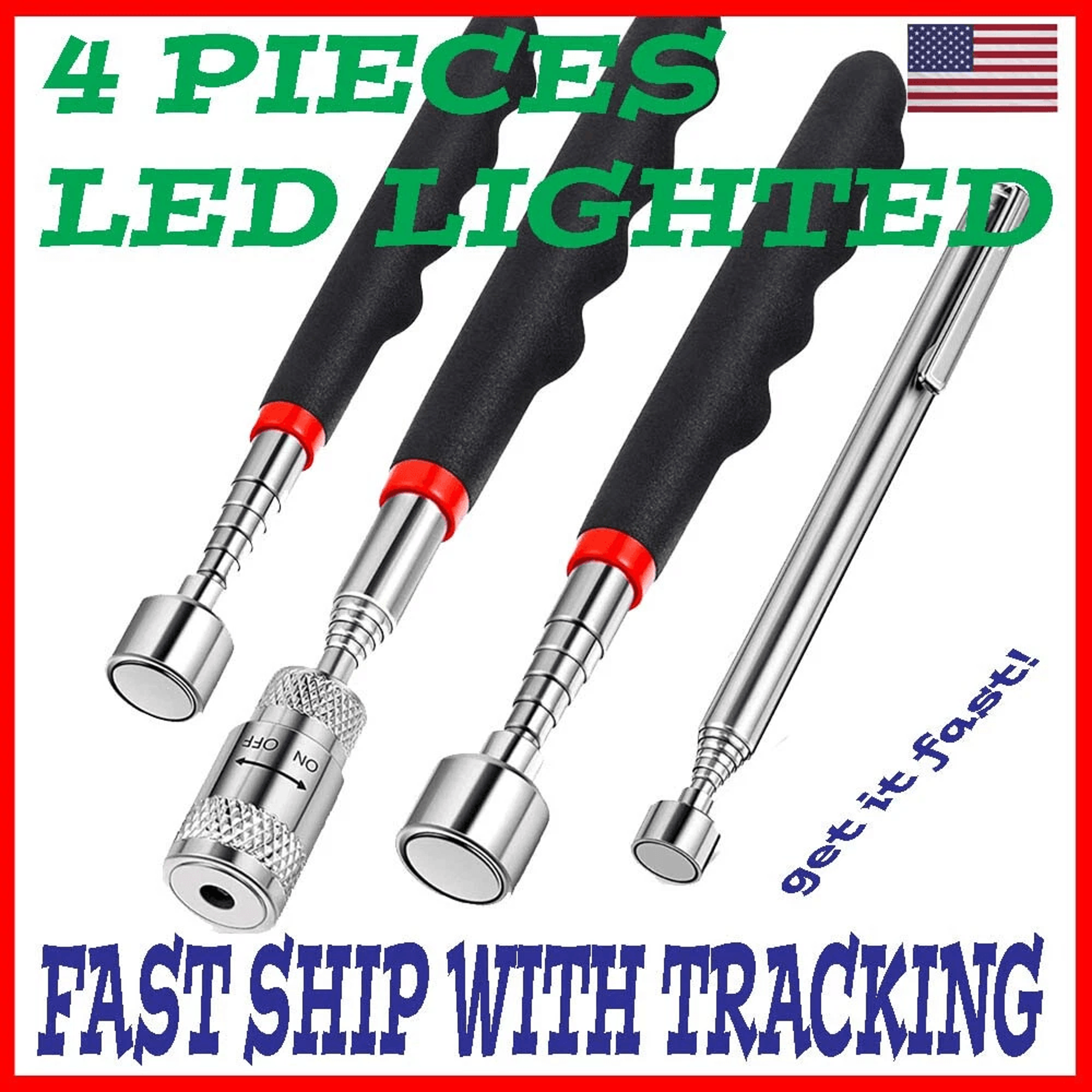 4-in-1 magnetic telescoping pickup tool set with led light, grabber stick inspection mirror, extendable metal retrieval