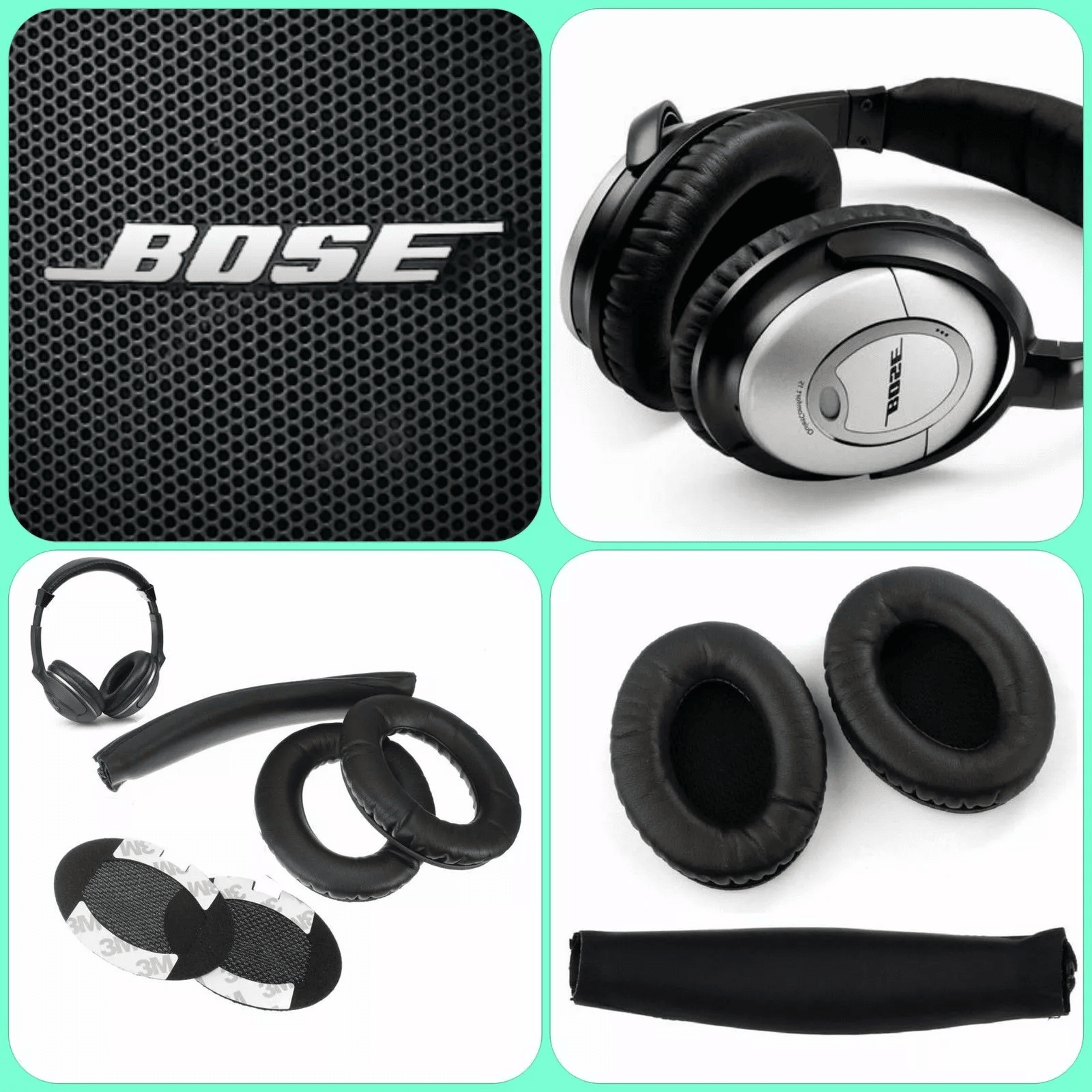 headband & replacement ear pads for bose quiet comfort, durable leather foam cushions, easy installation, perfect fit