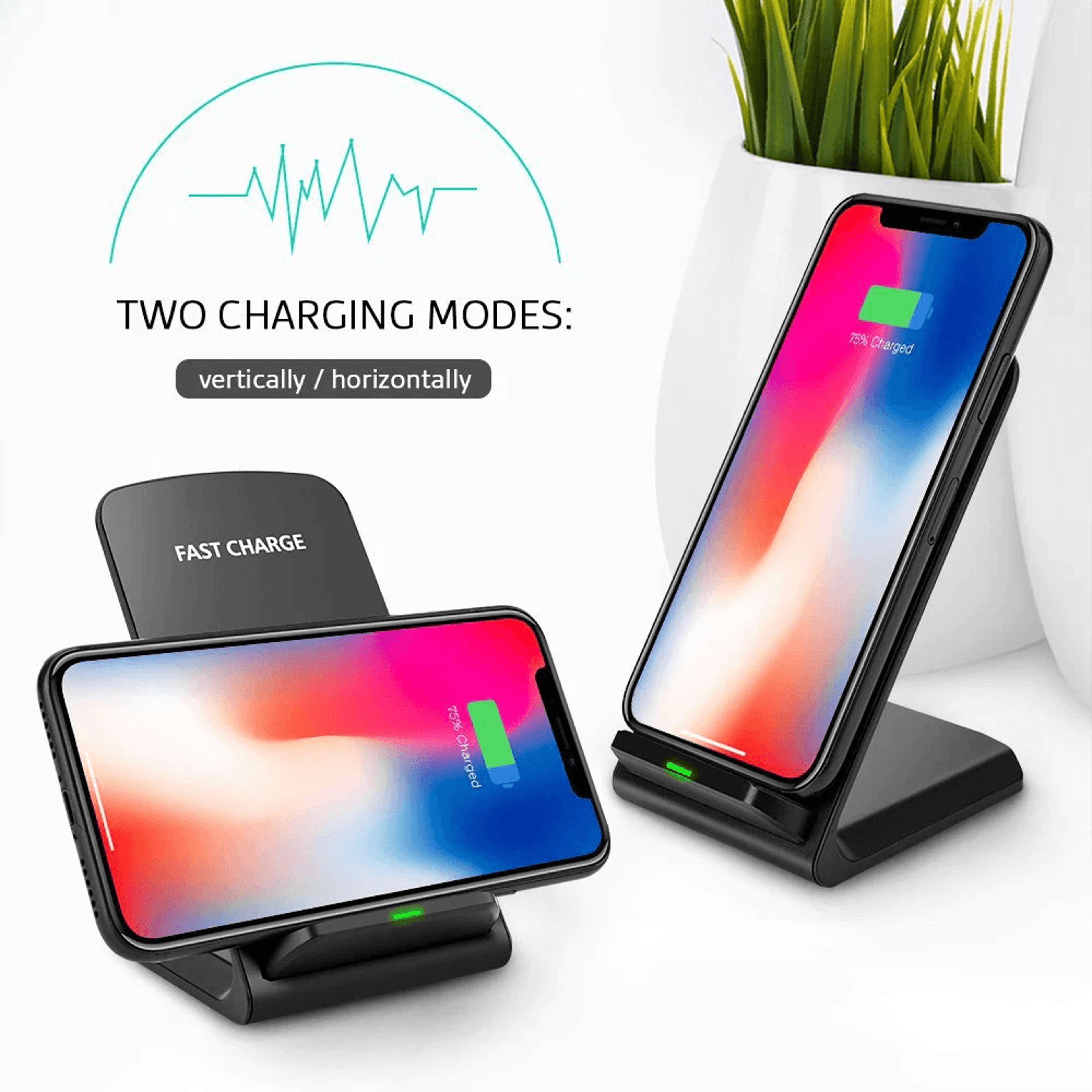 15w qi wireless fast charger stand dock for samsung galaxy s22/s21/s20, iphone 13/12/11/x/8 – universal charging pad