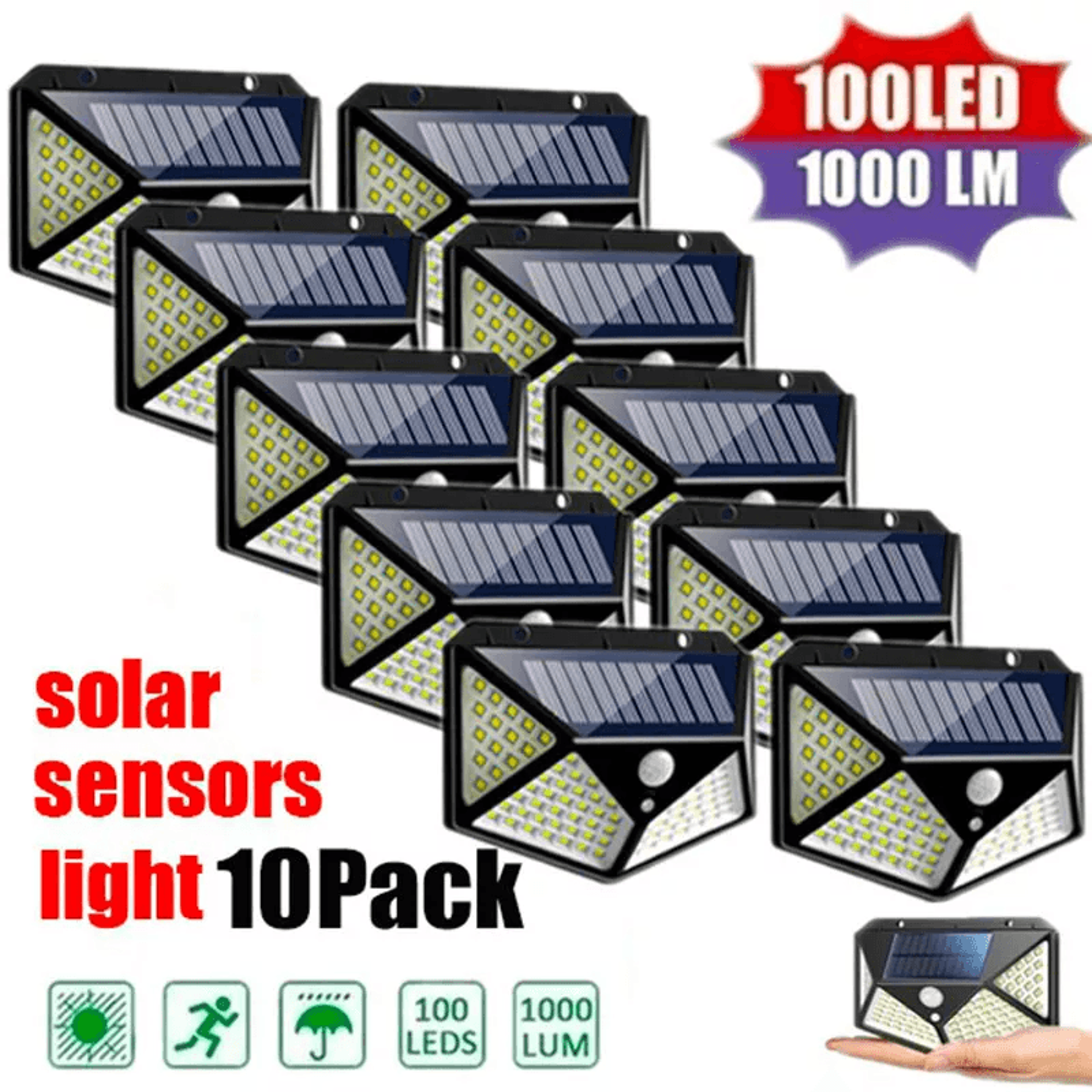 solar power 100 leds light pir motion sensor outdoor security lamp for wall & garden