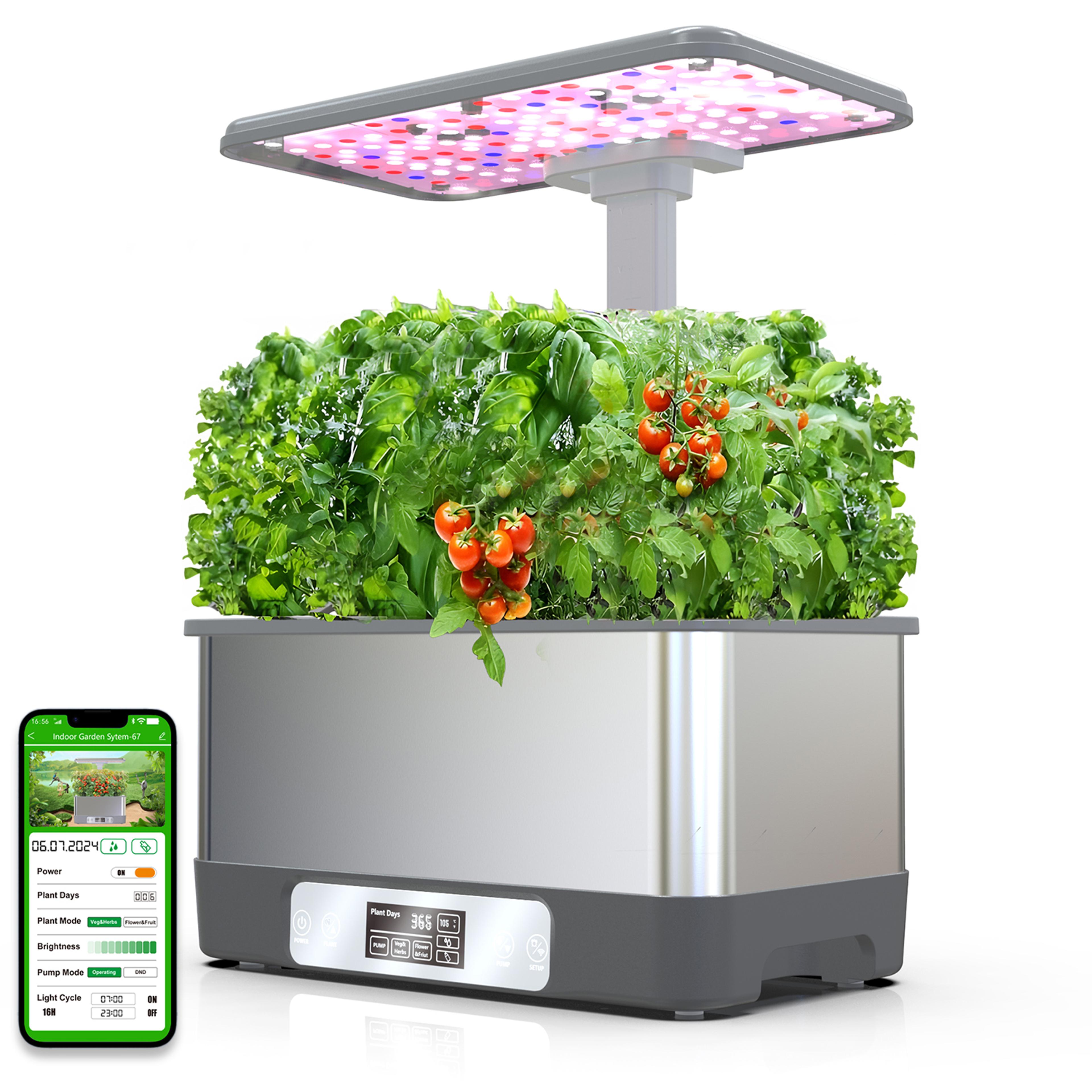 hydroponics growing system kit 8-pod wifi indoor garden with led grow light & remote, soilless herb planter box