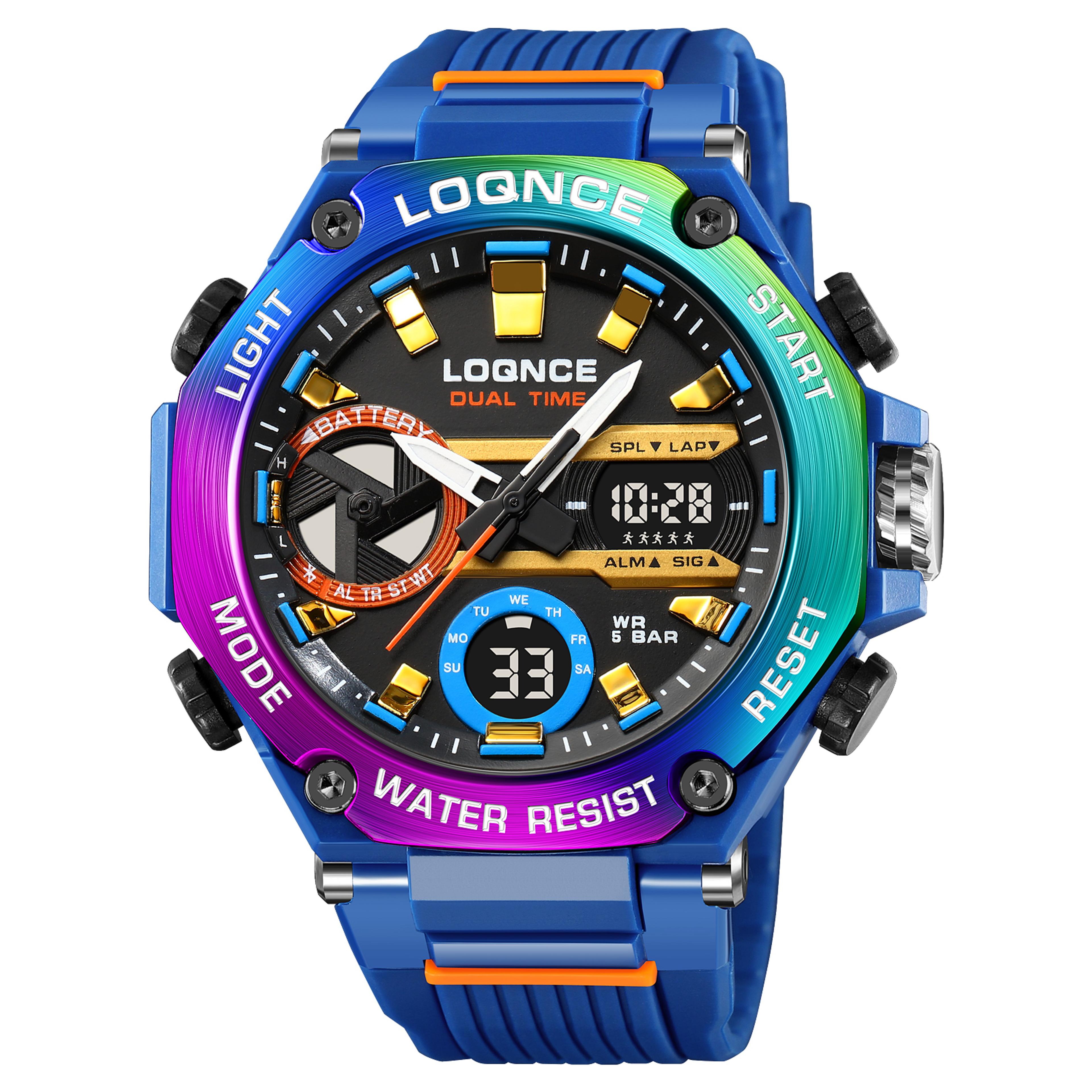 mens sport watches, digital double time chronograph watch, led chrono montre homme week display