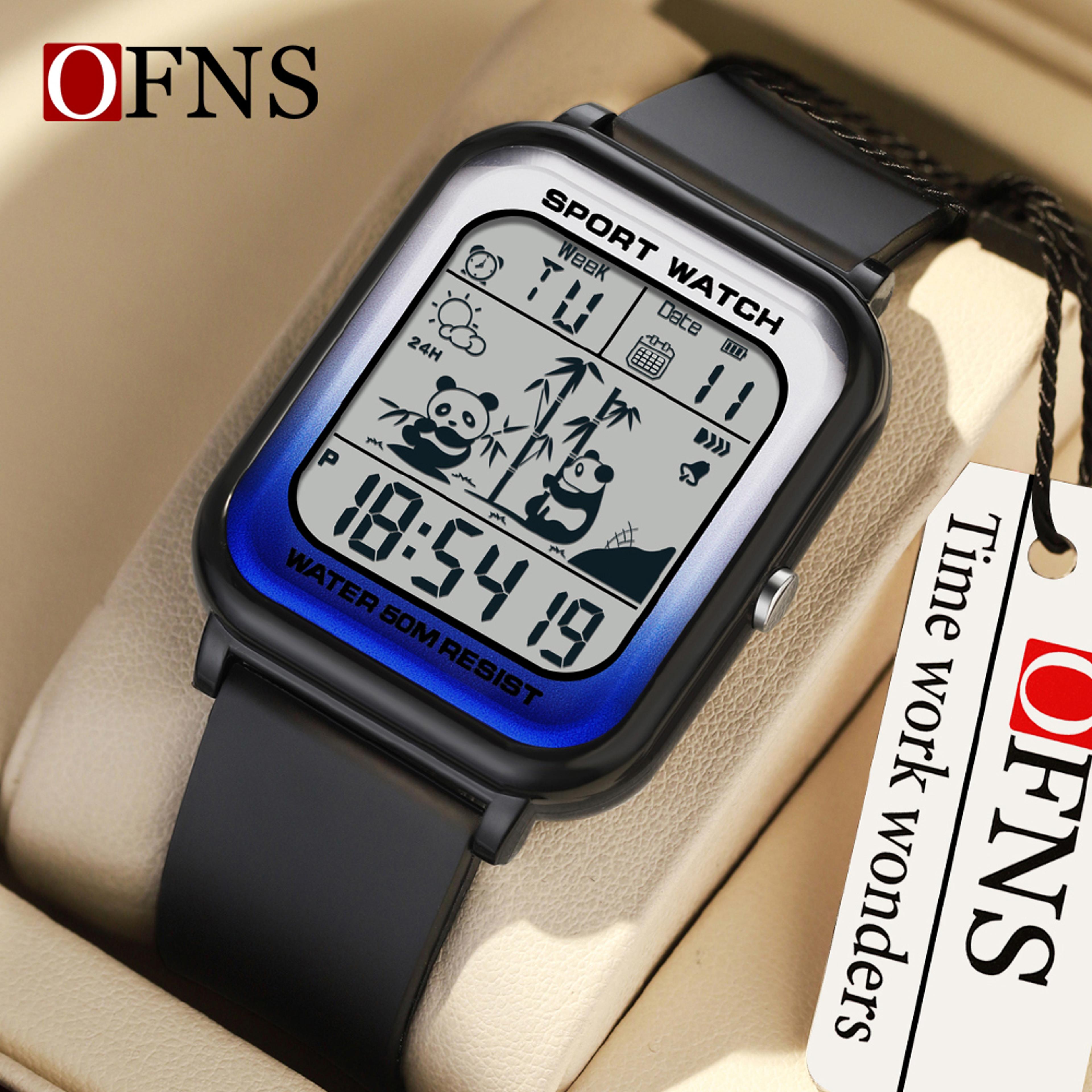 ofns electronic sports watch for men and women, rectangular dial digital movement, stylish code watch for students