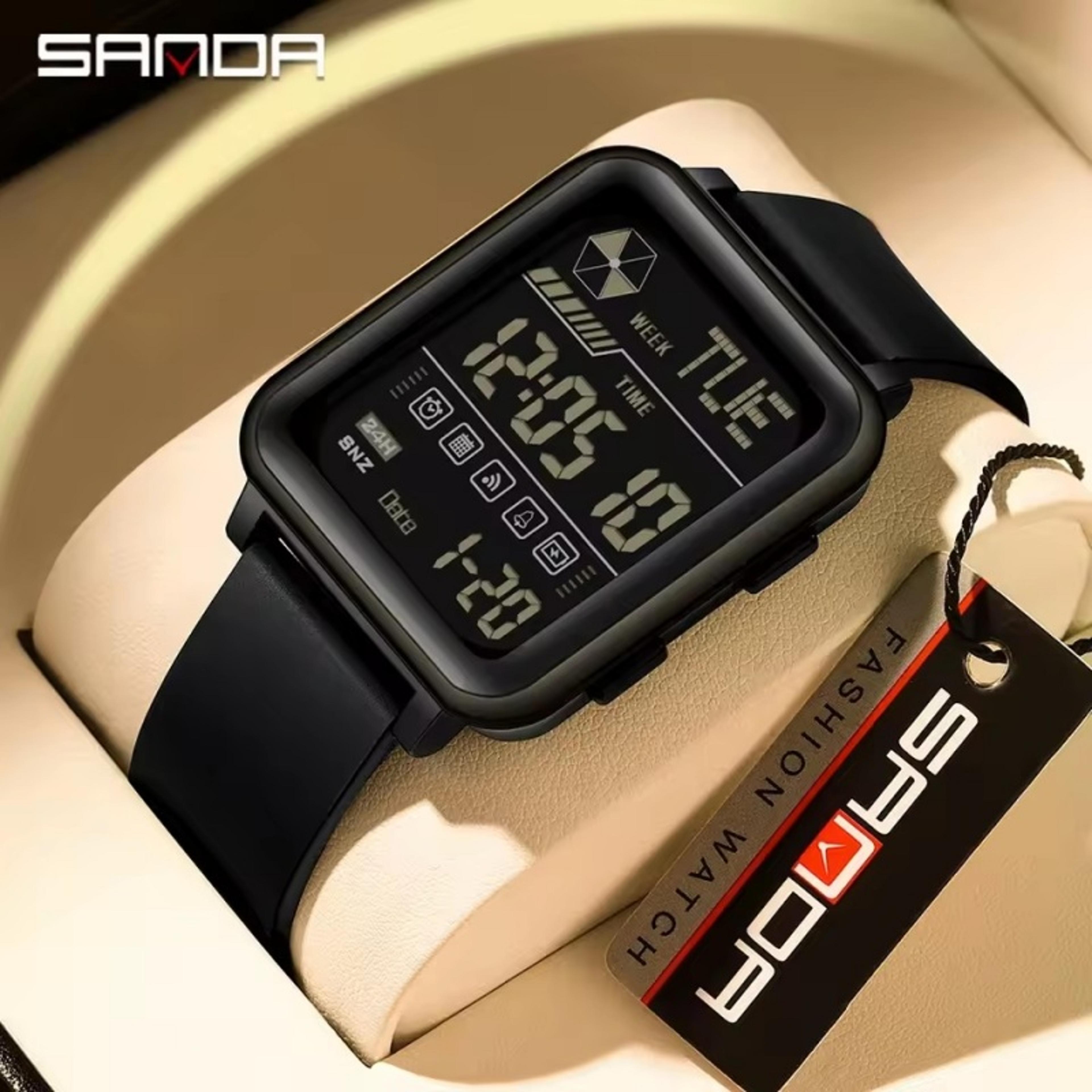 waterproof mens sports watch, luxury led digital stopwatch, large dial night light date week display