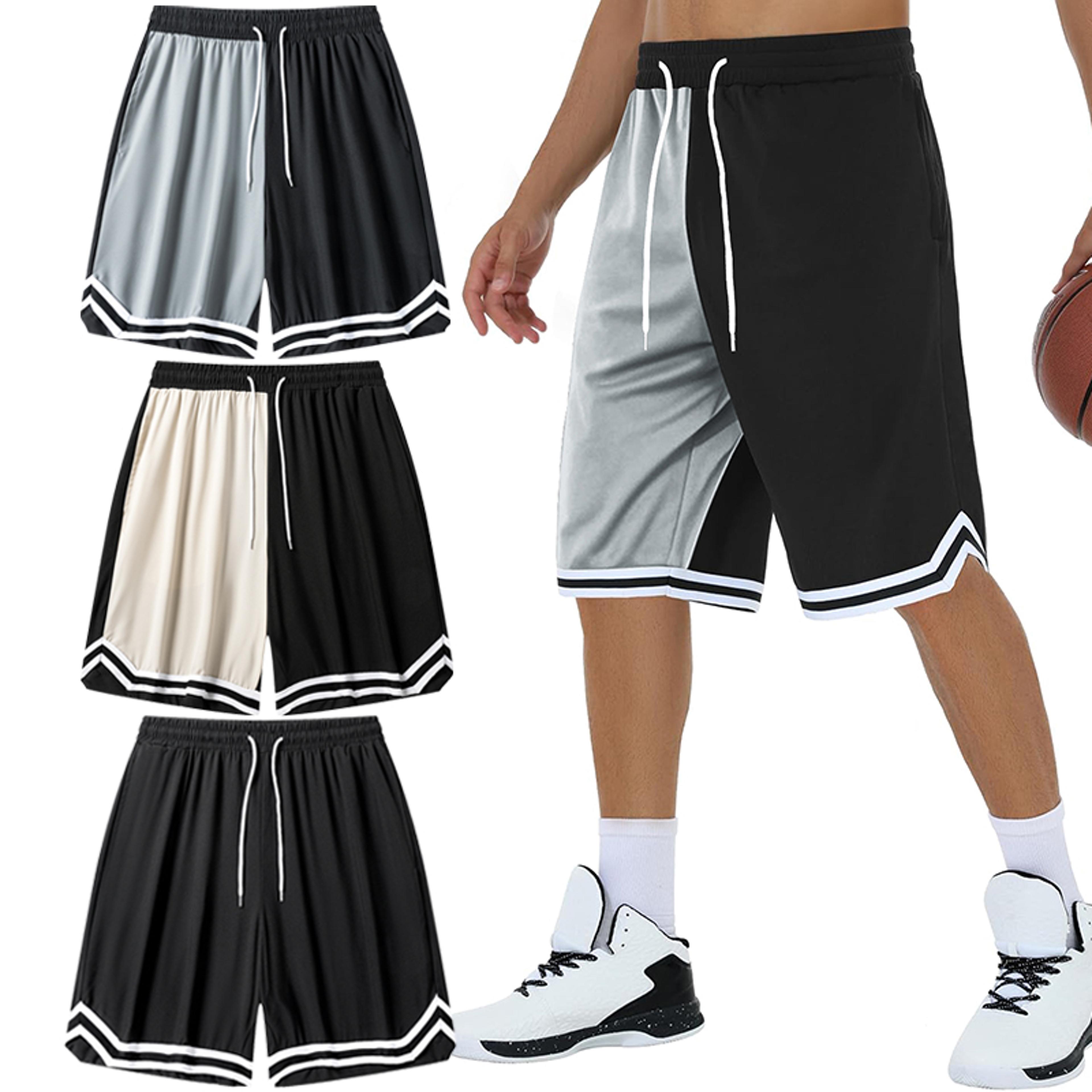 mens colorblock striped basketball shorts, quick dry athletic gym shorts with pockets & drawstring waist for workout