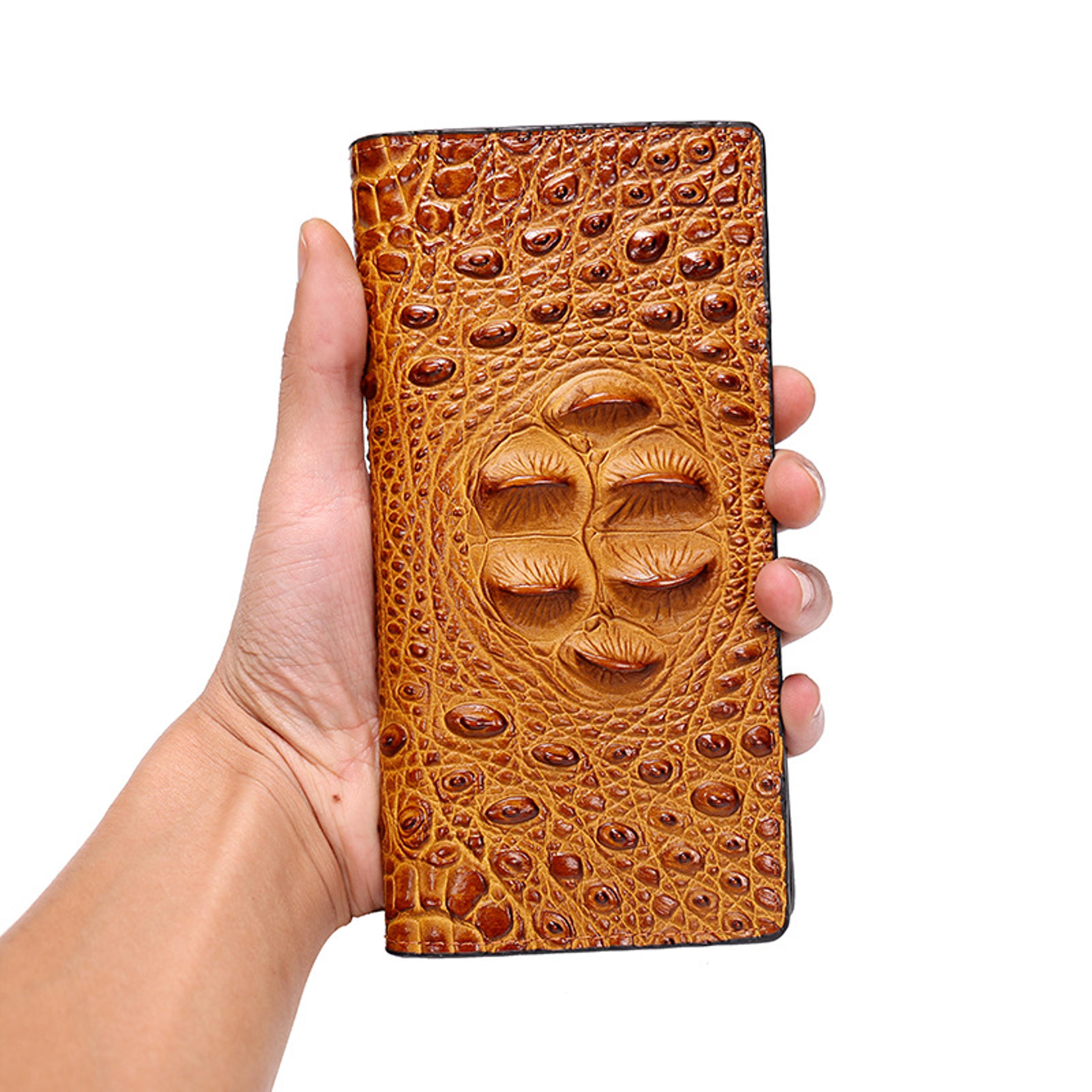 genuine leather men wallets business long crocodile style, thin fashion short wallet, no zipper pure leather card holder