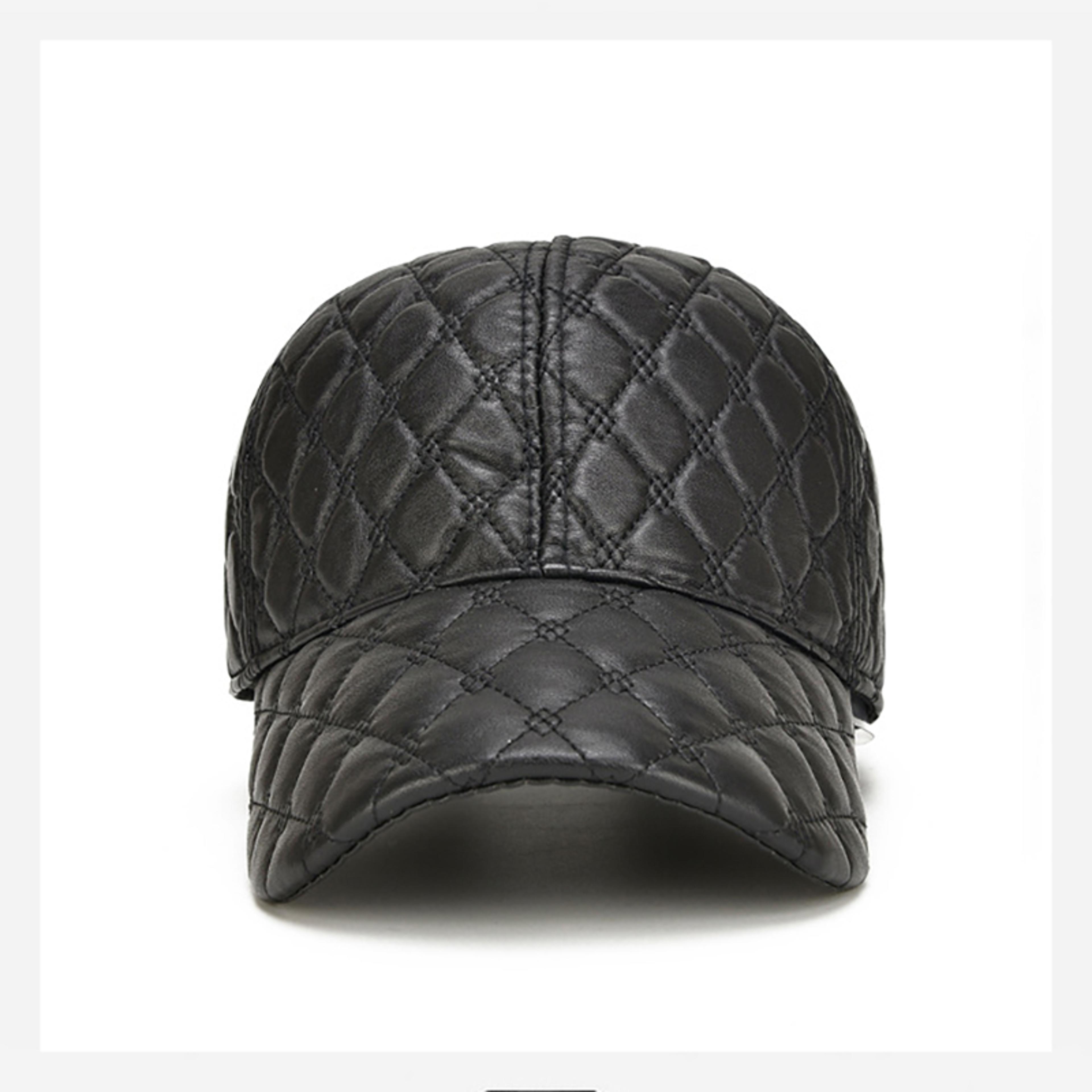 genuine sheepskin leather black baseball cap for men, spring adjustable dad hat, casual street gorras style