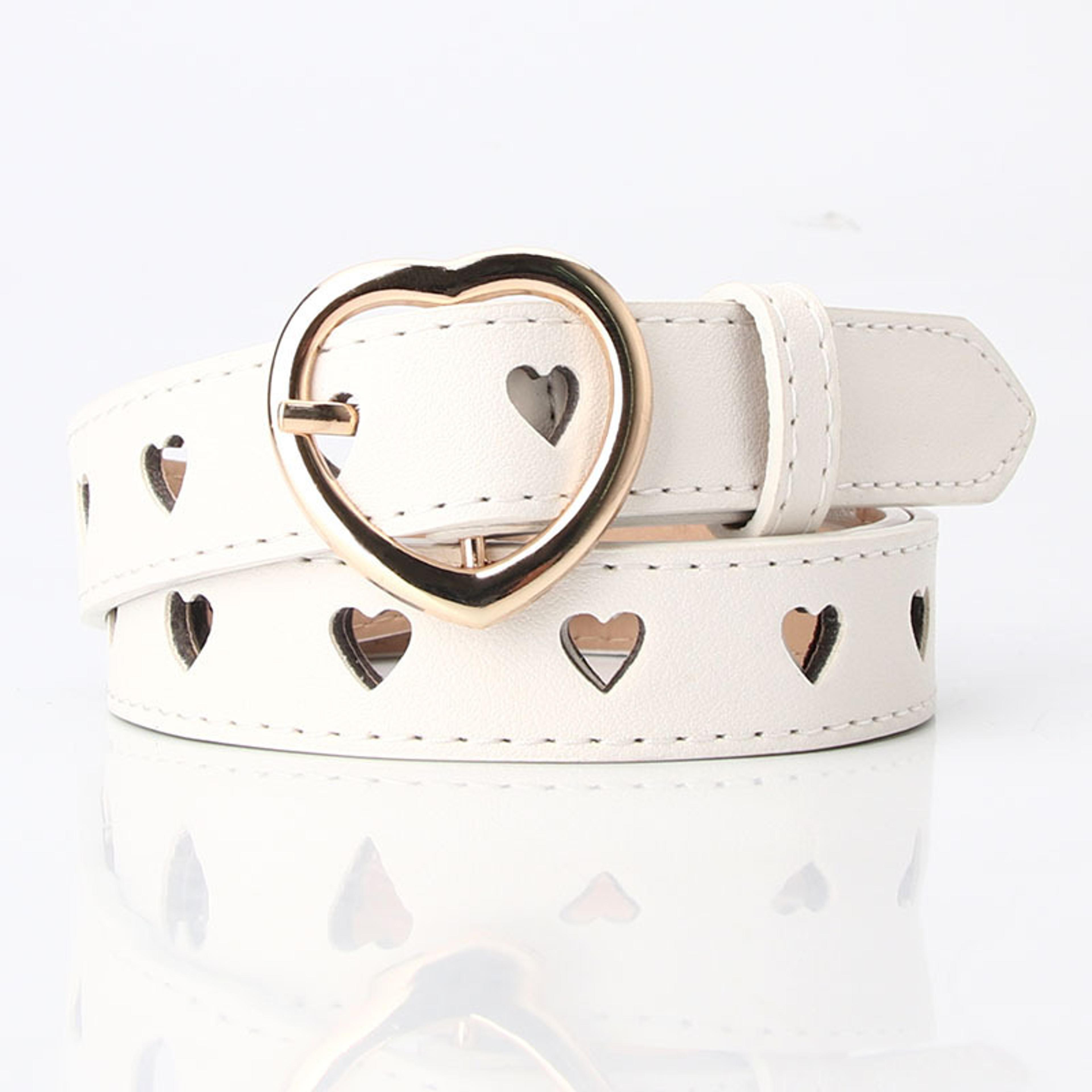 women pin buckle belts spring summer versatile trouser belt with hollow heart shape, stylish and adjustable