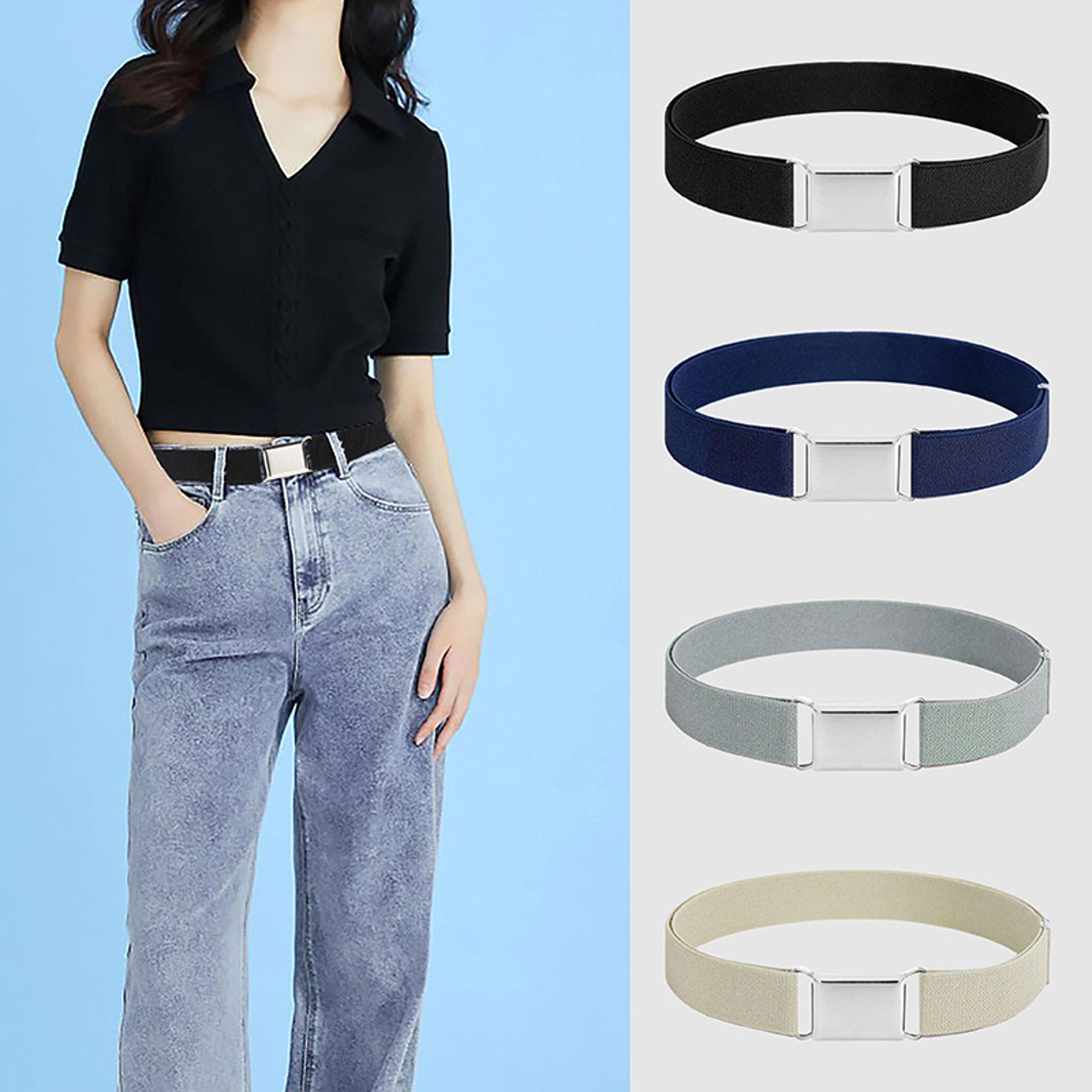 comfortable women adjustable elastic stretch belt, invisible waist belt for jeans pants, dress square easy buckle
