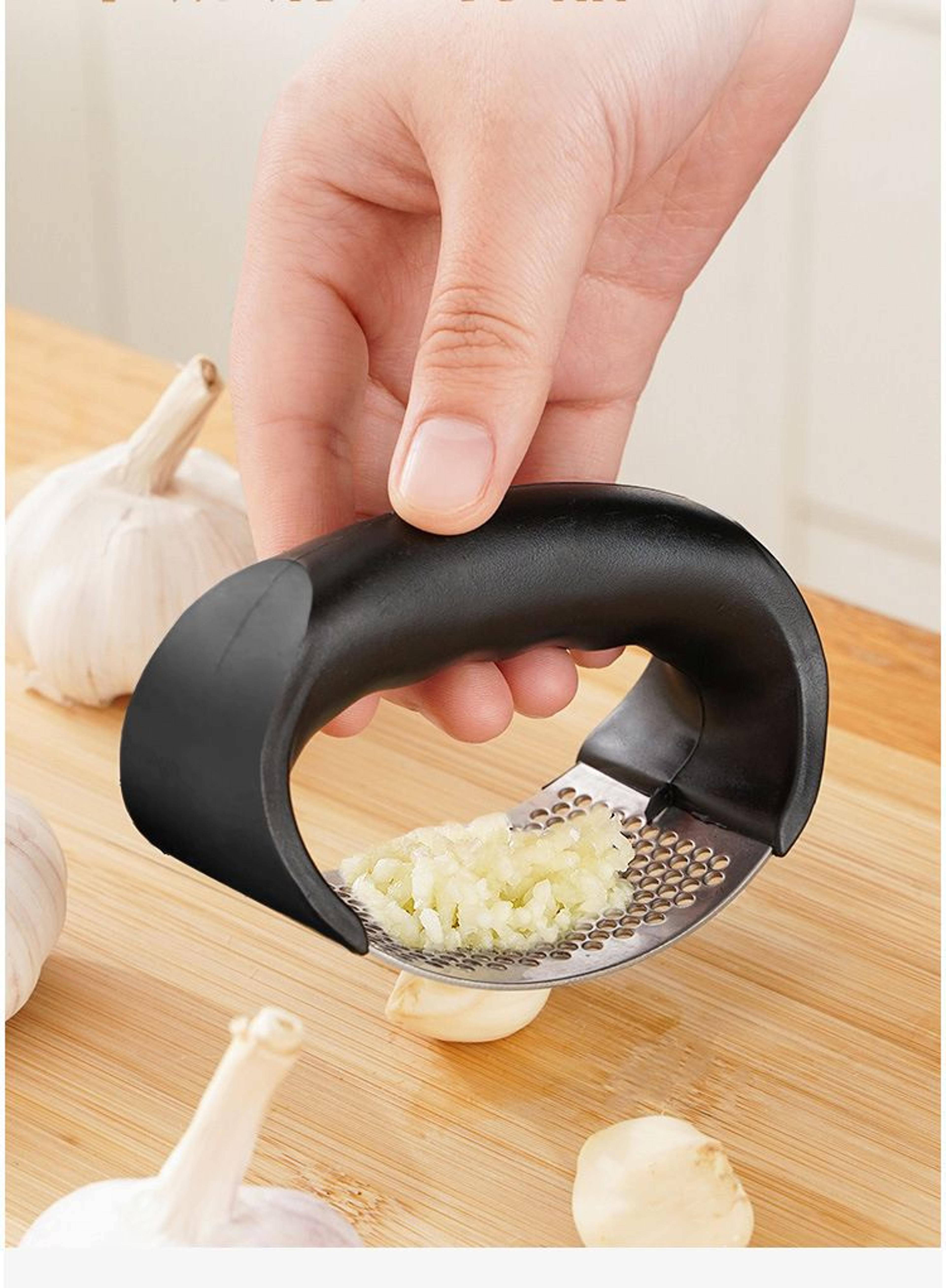 professional stainless steel garlic press, manual garlic crusher, easy clean kitchen gadget, fruit and vegetable tool
