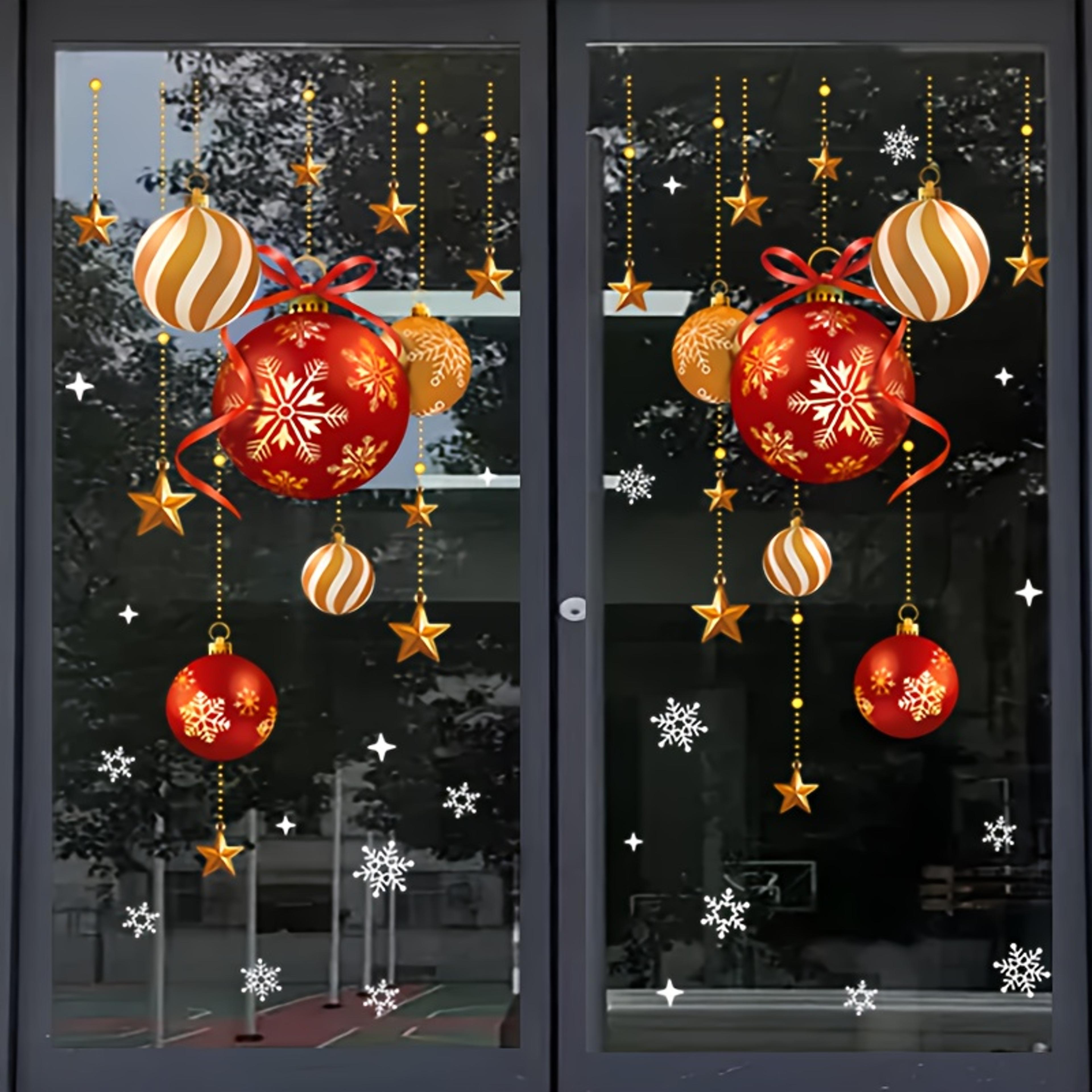 festive atmosphere decoration, snowflakes, stars, colorful balls, christmas stickers, decorative glass window stickers