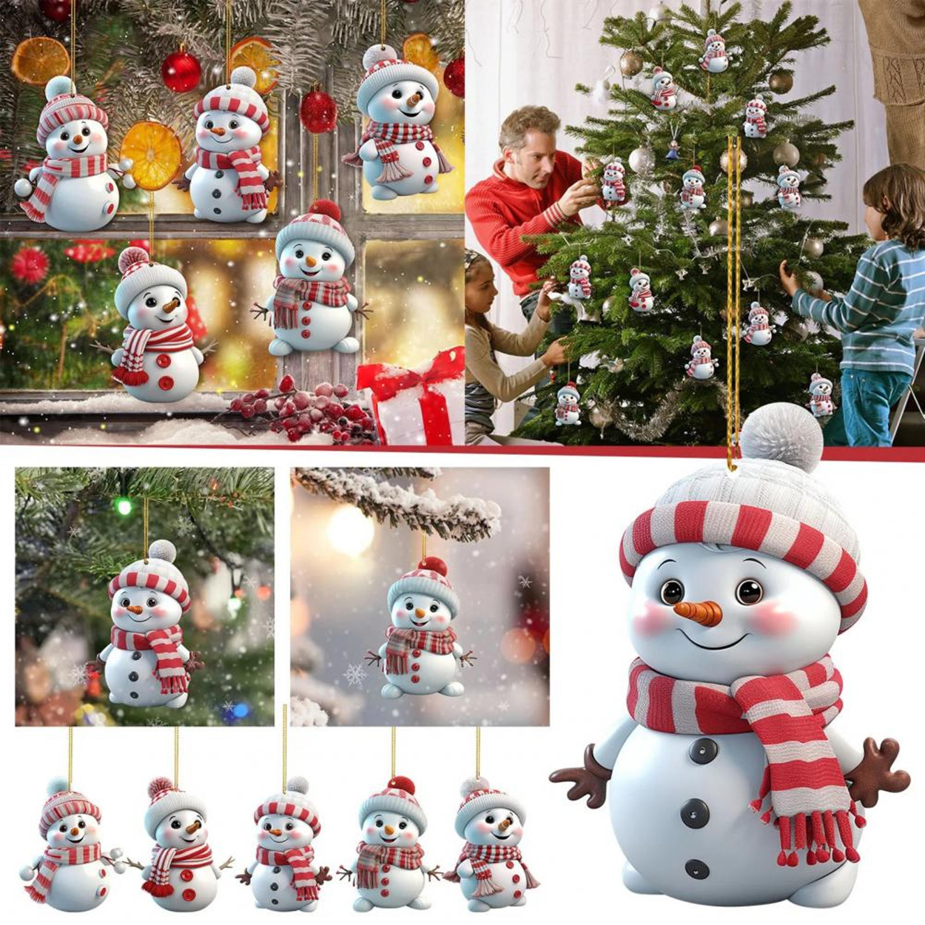 acrylic cartoon snowman hanging ornaments, christmas snowman pendant, holiday christmas tree hanging snowmen home decor